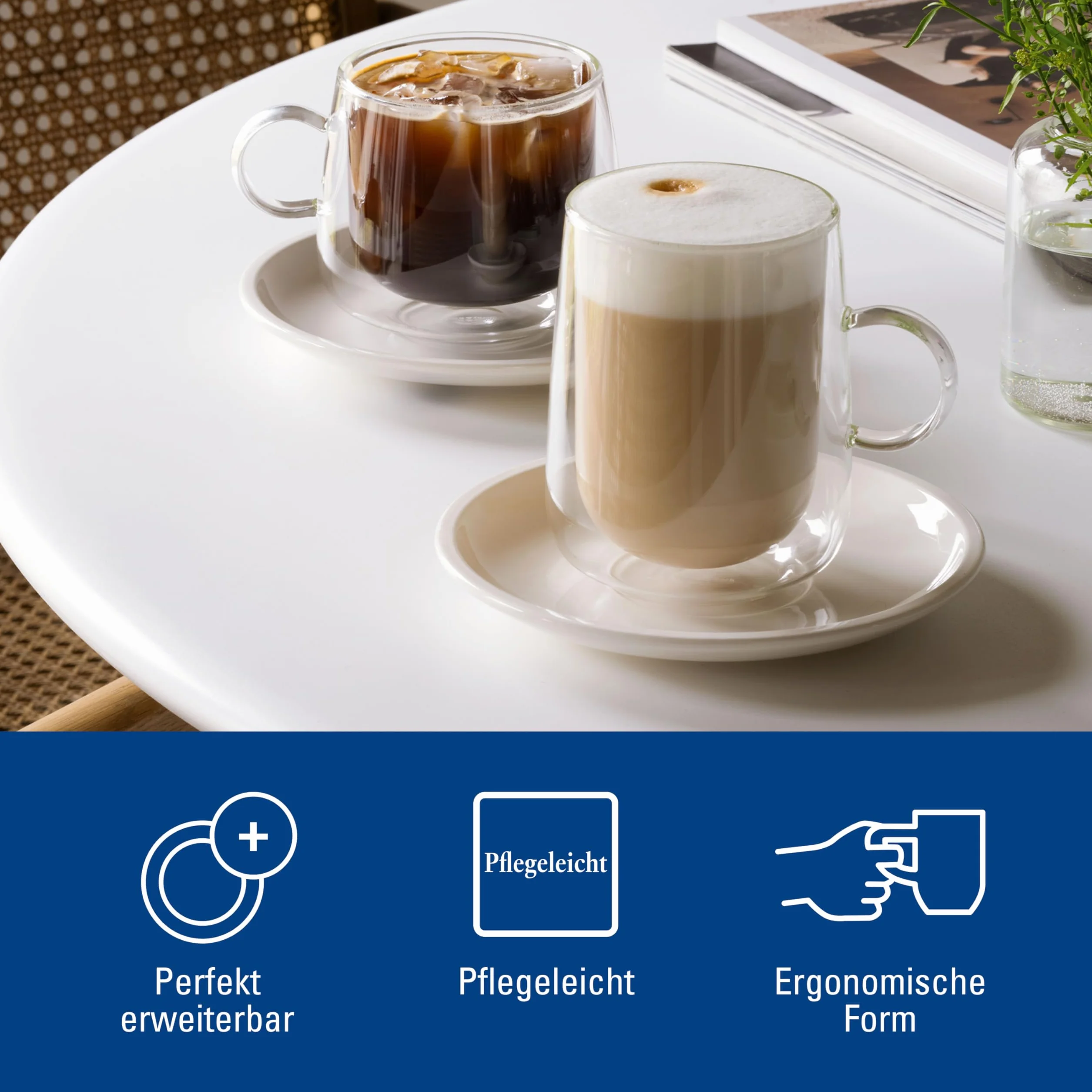 Villeroy & Boch – Artesano Hot&Cold Beverages szklanka z uchwytem do latte macchiato, zestaw 2 szklanek, podwójne ścianki, 360 ml, szkło borokrzemowe, zmywarka, mikrofala