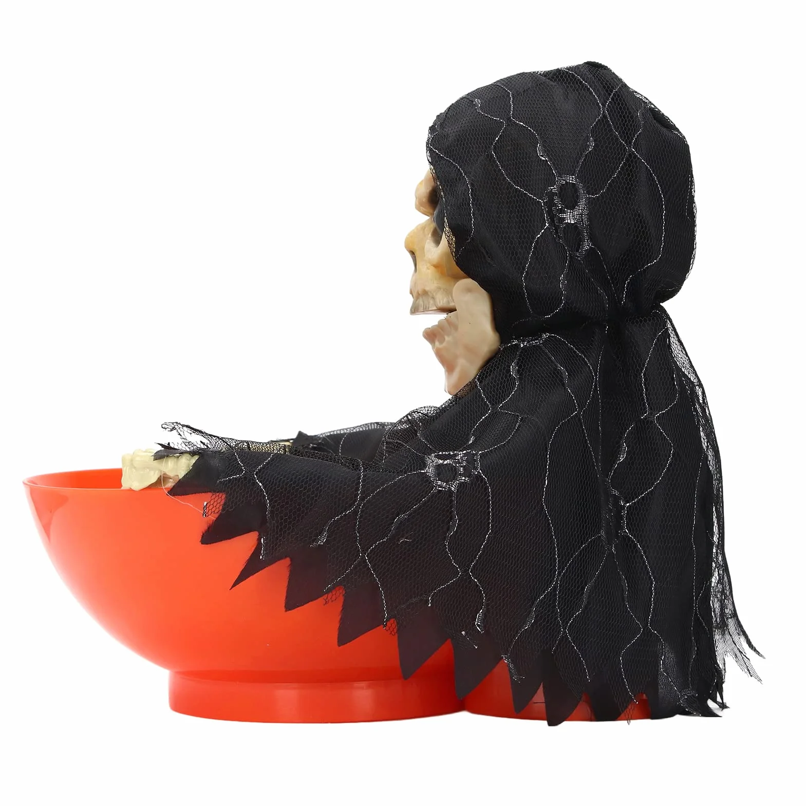 Halloween Candy Bowl z ruchomymi animowanymi cukierkami szkieletowymi, krzyczącym uchwytem na czaszkę i świecącymi oczami dla przerażającego wystroju