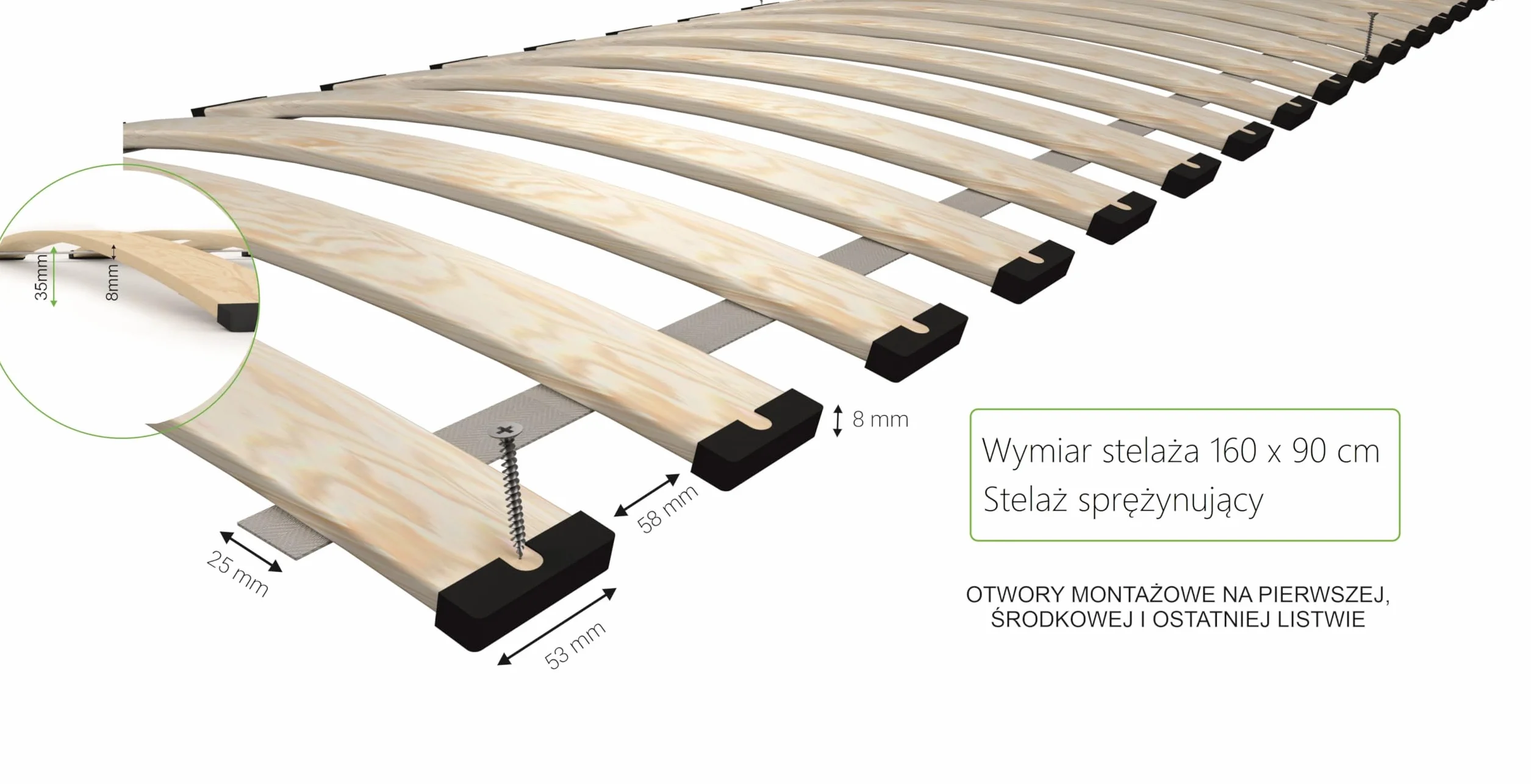 Stelaż wkład do łóżka pod materac, 90 x 160 cm, sprężynujący