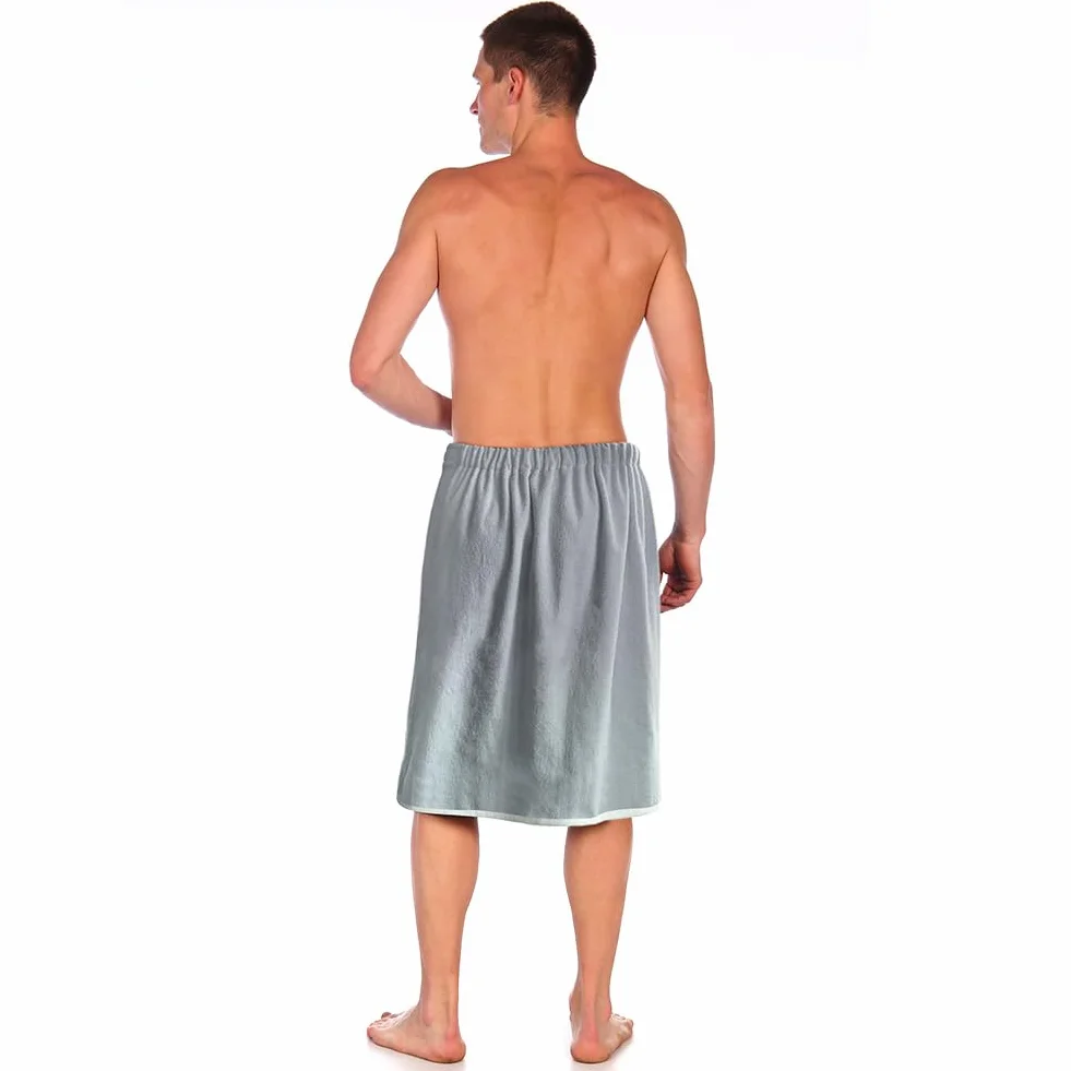 Aomig Męski kilt do sauny szary elastyczny regulowany rozmiar ręcznik kąpielowy z zatrzaskiem duży szybkoschnący