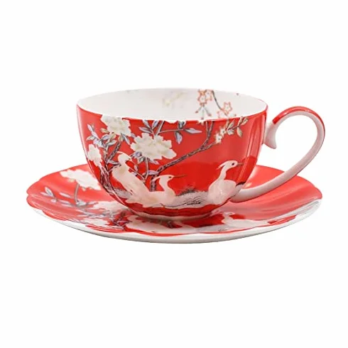 Zestaw kubków i spodków do kawy, 236 ml latte i filiżanka do herbaty, cienka porcelana kostna, idealna na imprezy i prezenty
