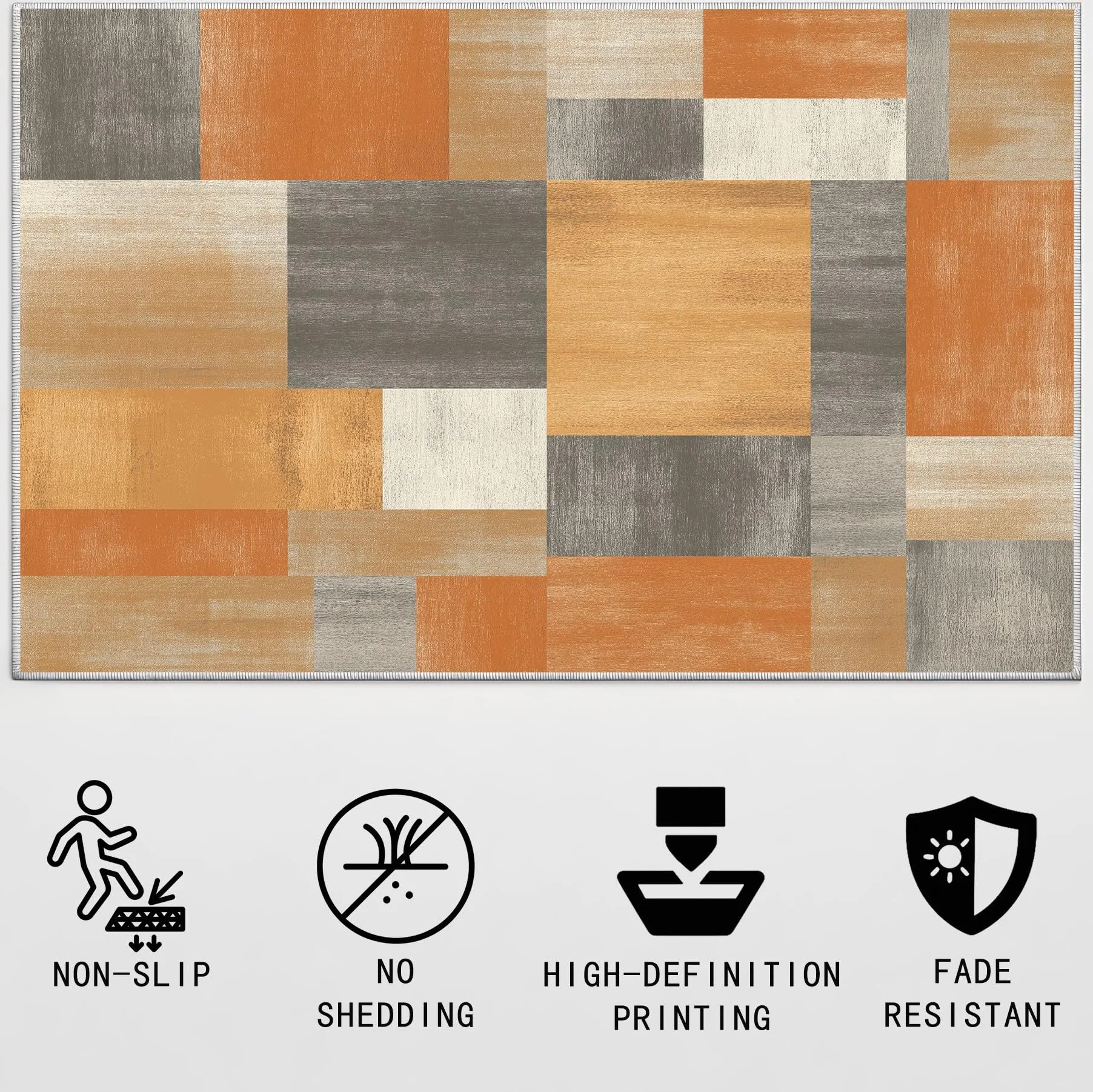 Antypoślizgowy patchwork geometryczny zmywalny dywan nowoczesny abstrakcyjny dywanik TPR klocki dywan pomarańczowy szary biały dywan 120 x 180 cm do salonu, sypialni, biura