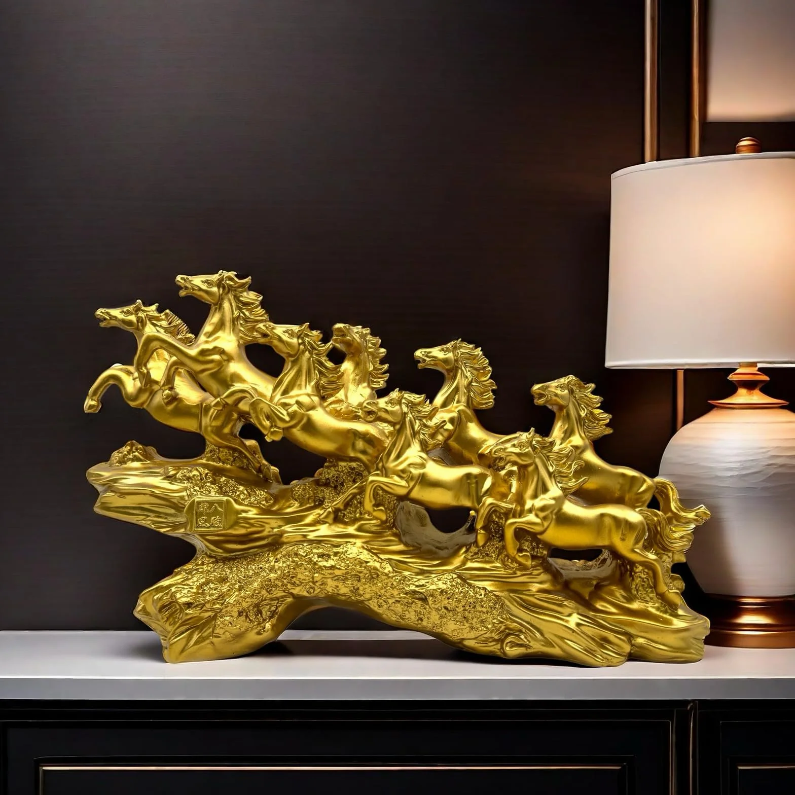 Chińska figurka koni Feng Shui - żywiczne figurki konia biegającego do domu dekoracja biura dekoracja stołu ozdoby dla bogactwa i sukcesu dobre prezenty na szczęście złoto