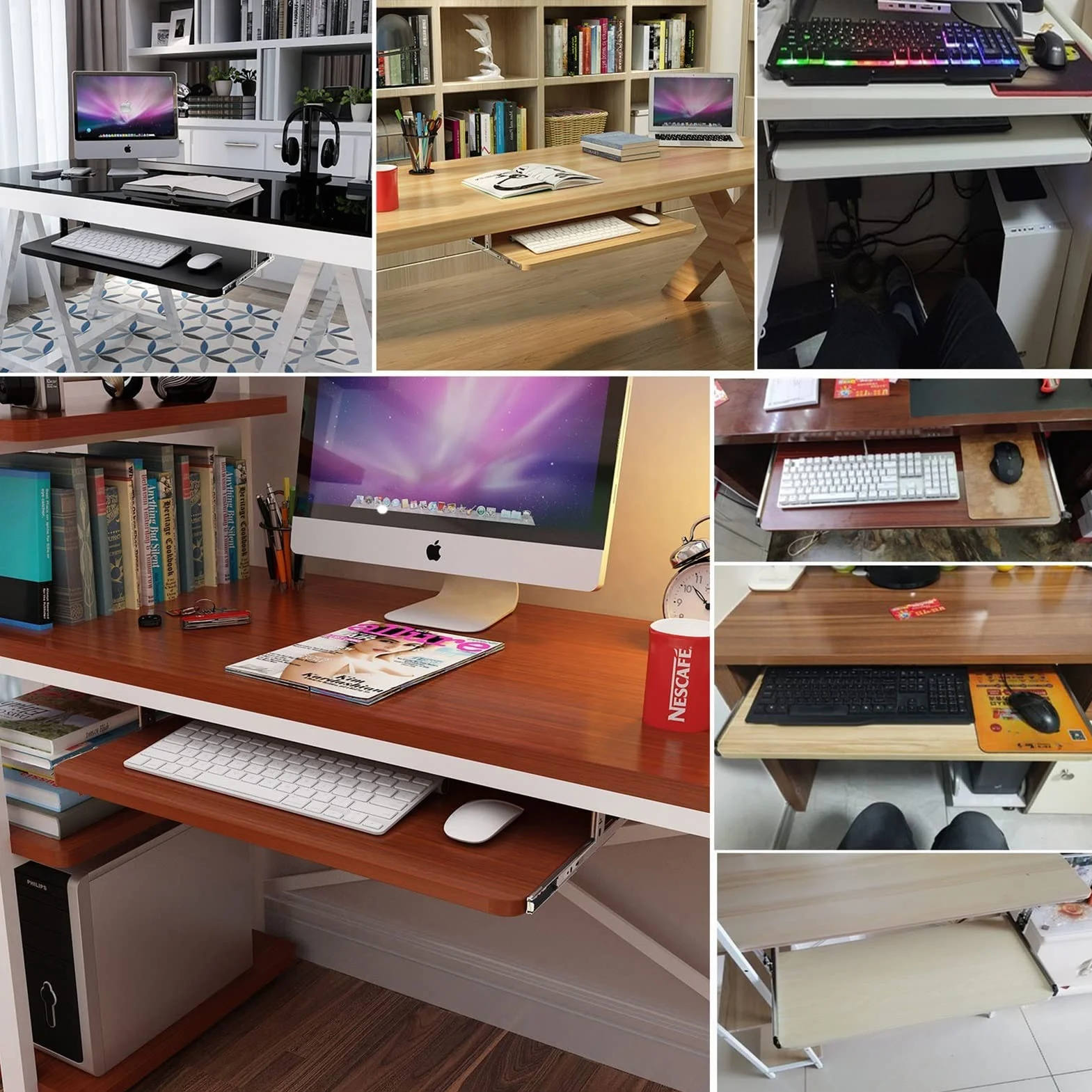 Przesuwana półka na klawiaturę nadaje się do biura / domu / szkoły, pod ergonomicznym biurkiem, półka na klawiaturę, wysuwana 24 cm, poprawia postawę ciała