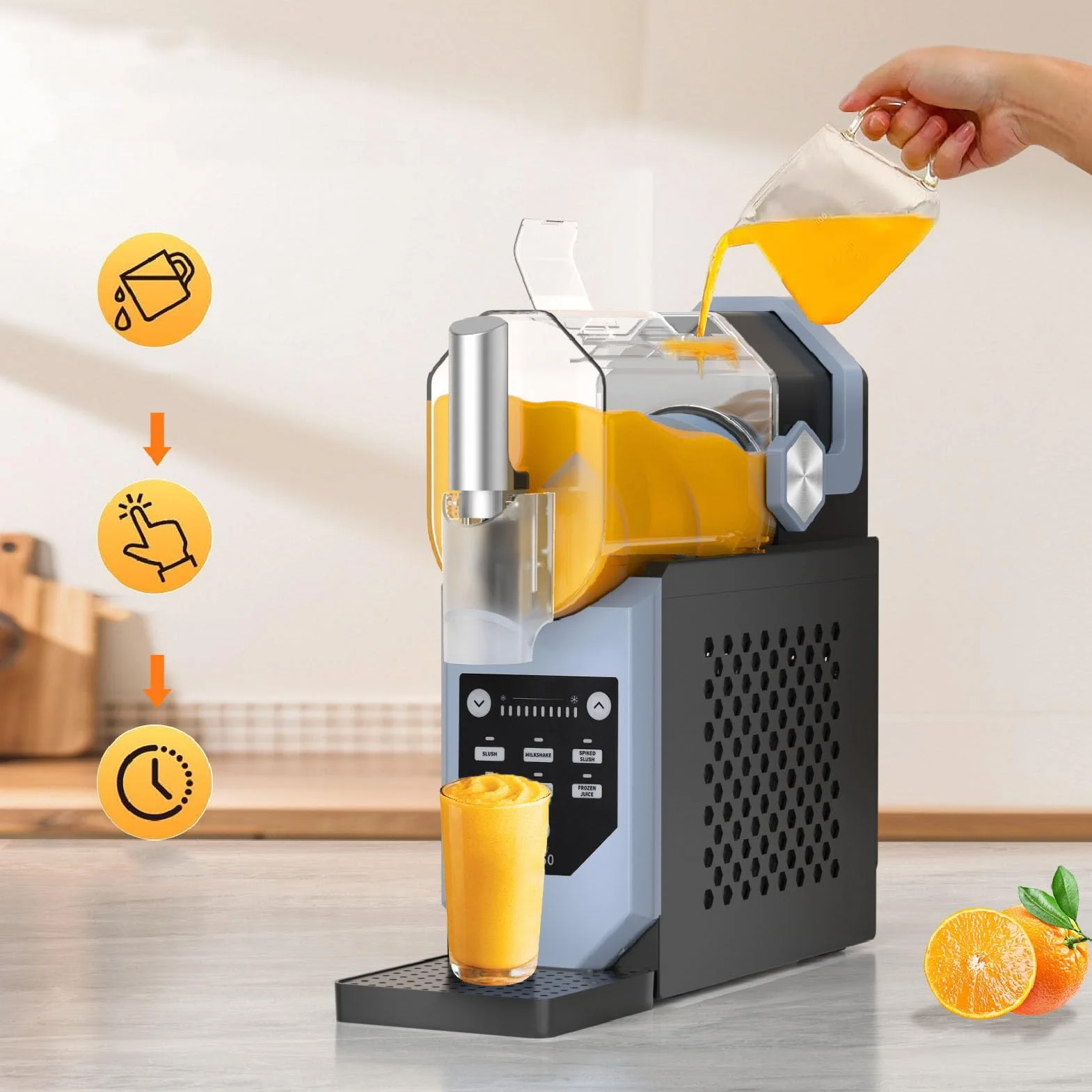 Eujgoov Maszyna do Lodów 1,8L do Mrożonego Jogurtu, Sorbetu, Slushie | 5 wstępnych trybów, technologia błyskawicznego mrożenia, cykl samooczyszczania, podwójny pojemnik, 240W, silnik prądu