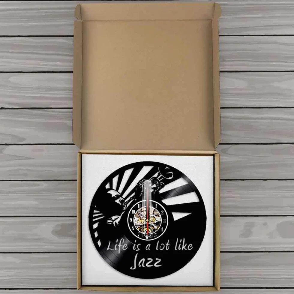ELD Muzyka płyta winylowa zegar ścienny jazz dom sztuka dekoracyjna muzyka wycinana laserowo dekoracja ścienna wiszący zegarek cichy kwarcowy miłośnik muzyki prezent średnica 30 cm 7 zmienianych