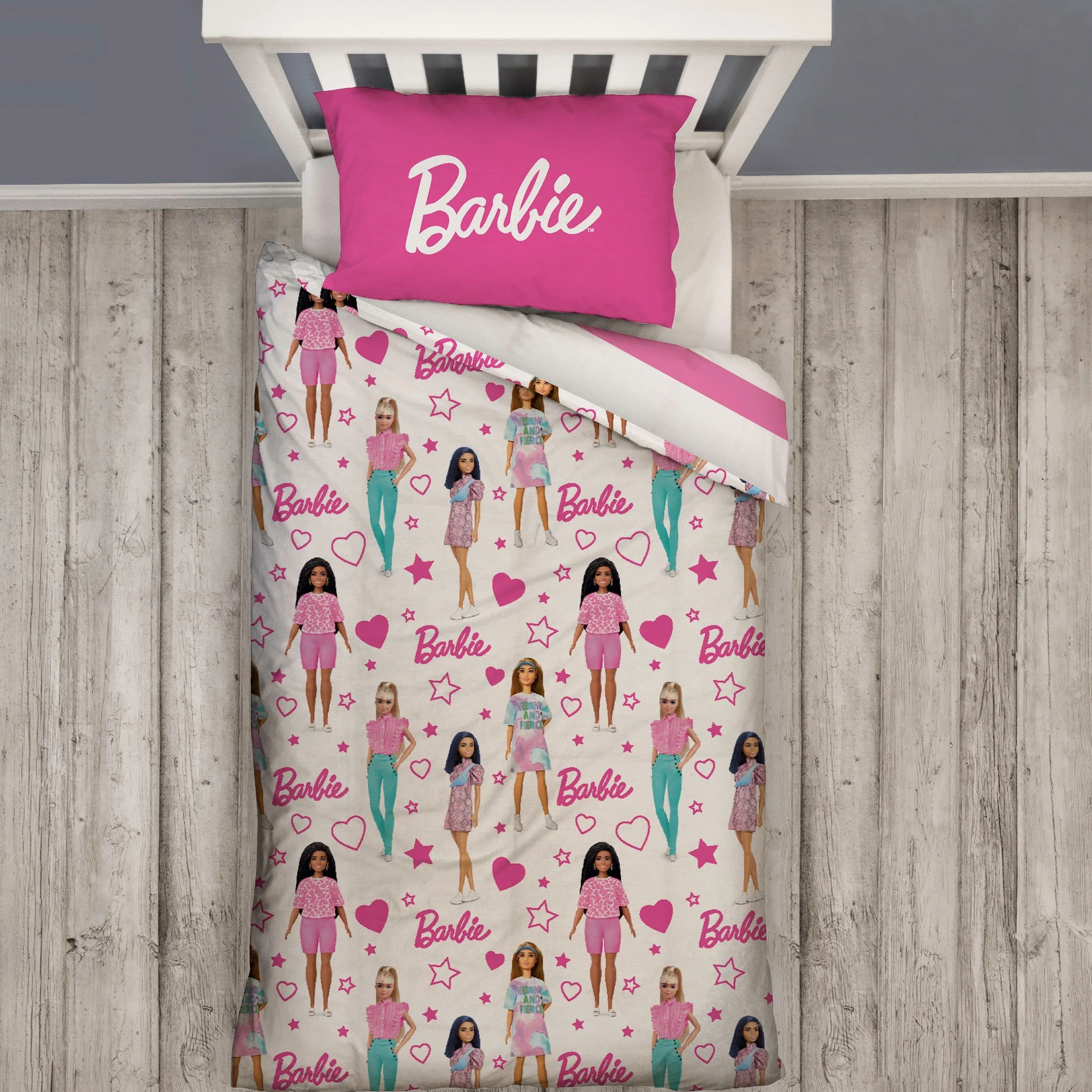 Zestaw poszewek Barbie | Dwustronna pościel dla dzieci | Różowa pojedyncza poszewka na kołdrę z pasującą poszewką na poduszkę