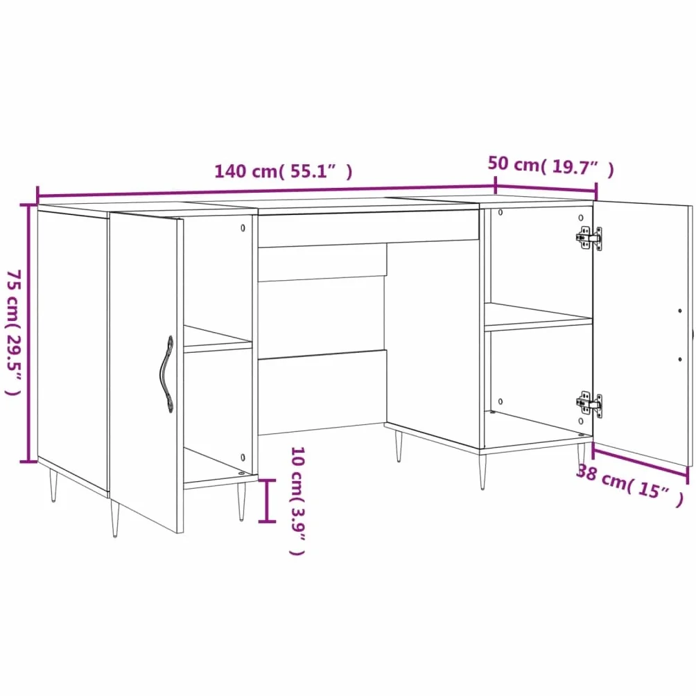 Biurko betonowe, szare, 140 x 50 x 75 cm, materiał drewnopochodny z 4 półkami i drzwiami, stabilny stół biurowy do domu, biura, gabinetu, pokoju młodzieżowego, z regałem, półką i zarządzaniem