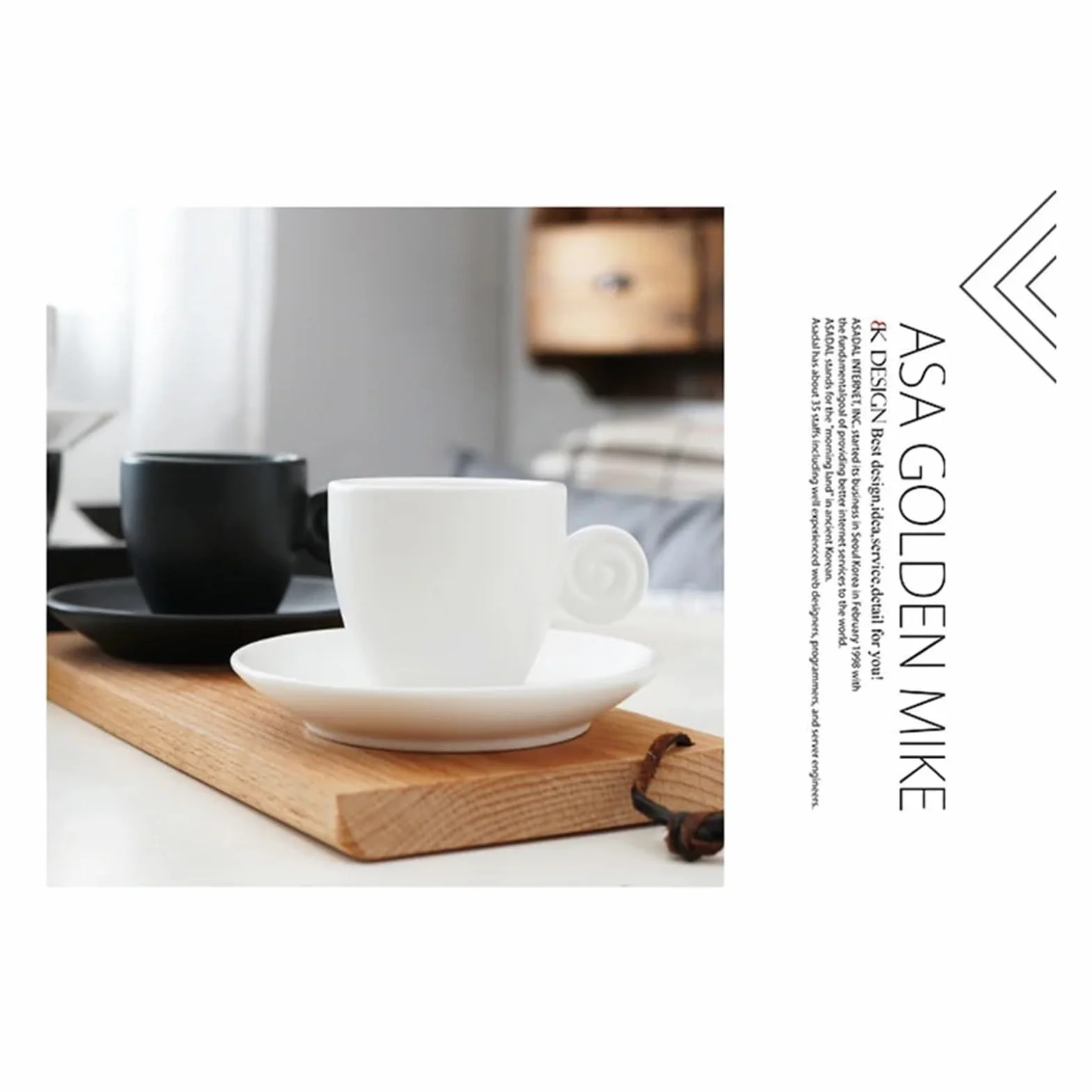 Duże ceramiczne kubki do kawy, Zestaw porcelanowych kubków do kawy i spodków 90 cm3, wielokolorowy, 2 sztuki(Light White Mug)