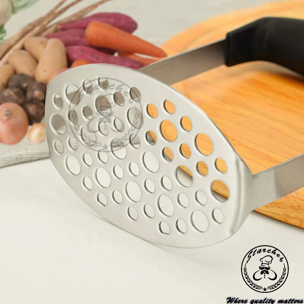 Masher Ricer,Stainless Steel Masher Ricer with Soft Handle, Baby Food Fruit & Vegetable Masher Ricer, Potato Ricer Masher(Black)