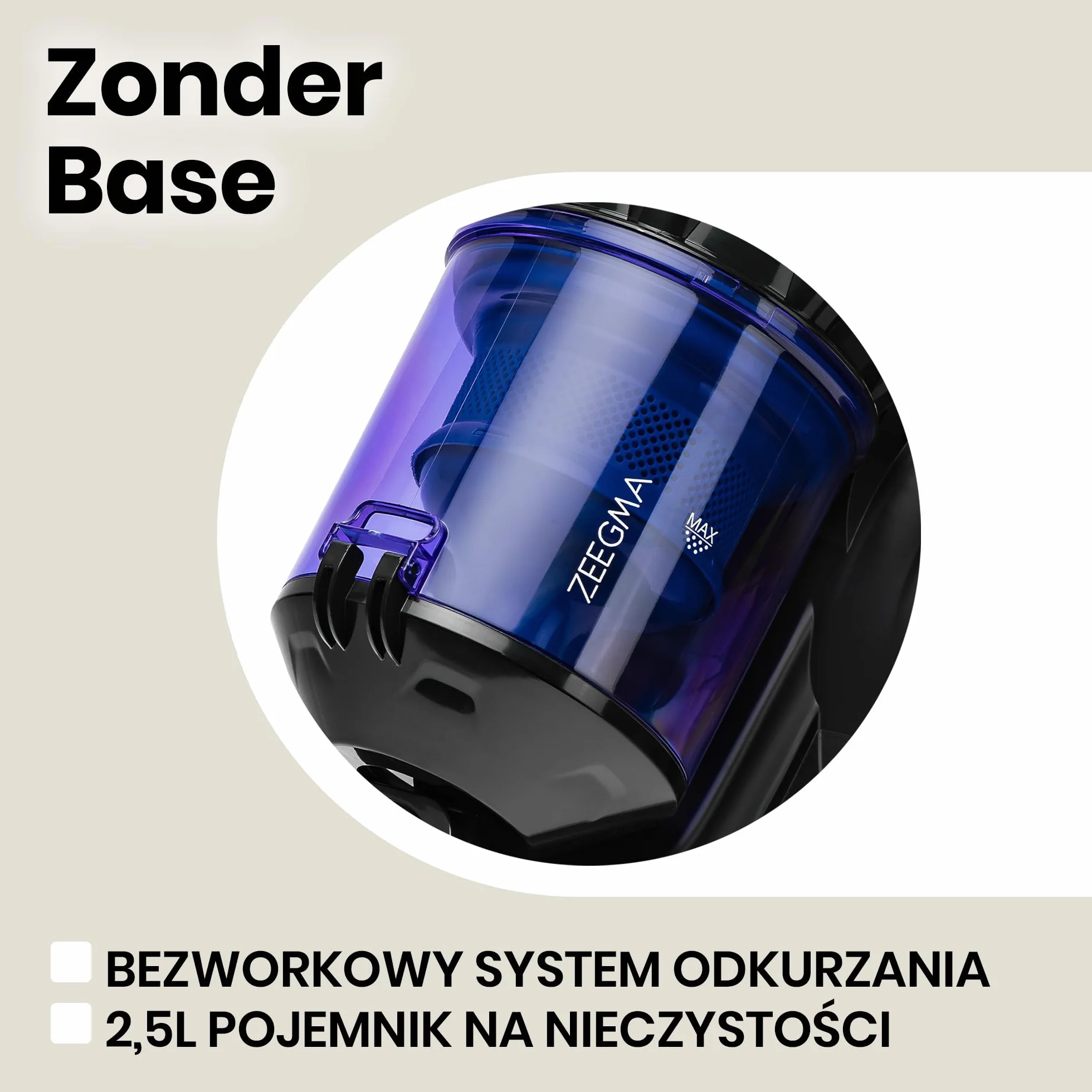 ZEEGMA Odkurzacz cyklonowy bezworkowy 899 W 20000 PA zbiornik 2,5 l klasa A