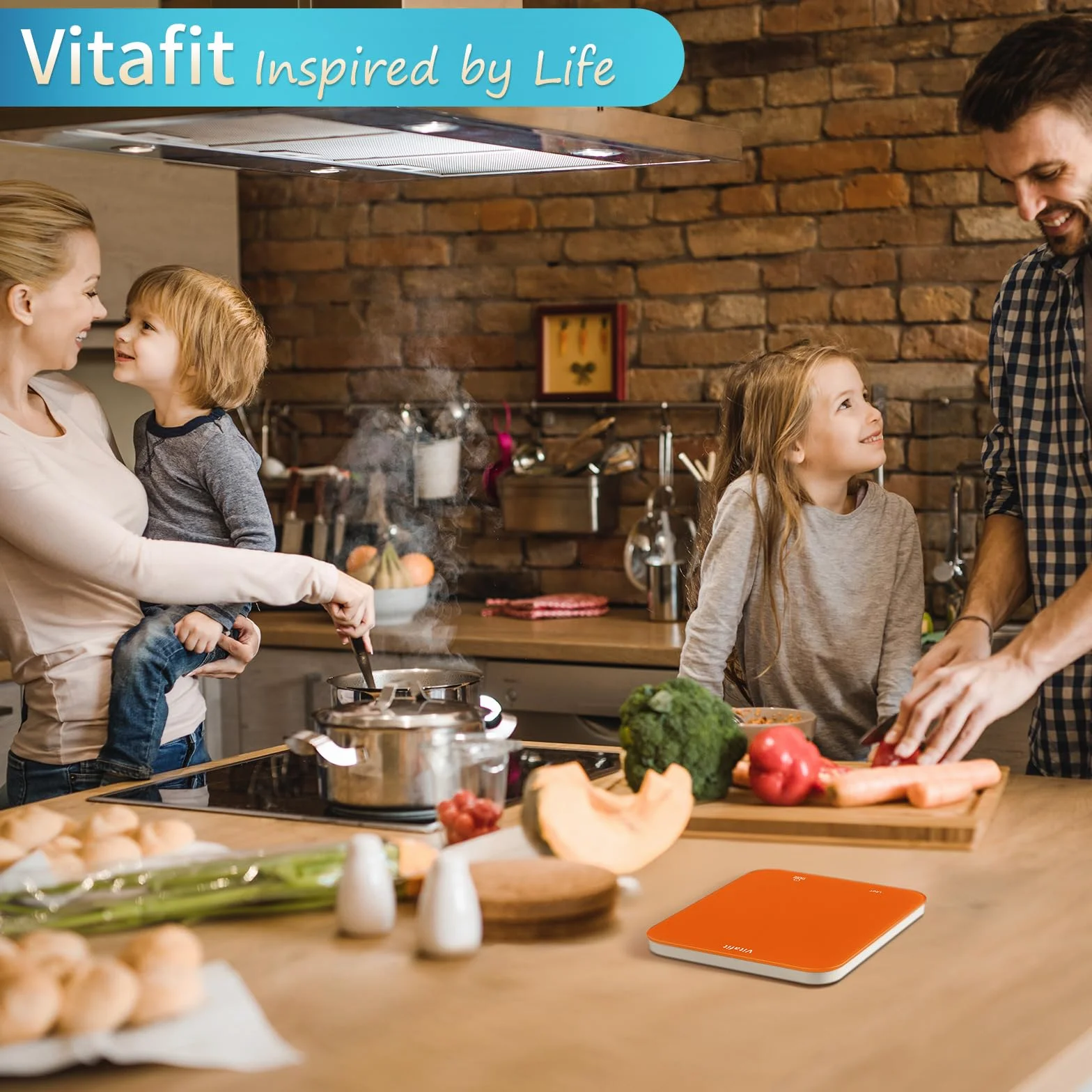 Vitafit Waga spożywcza o wysokiej precyzji 1 g, nasza własna waga kuchenna profesjonalna fabryka od 2001 roku, cyfrowa waga do gotowania i pieczenia, LED, 3 x bateria AAA, odświeżająca pomarańcza