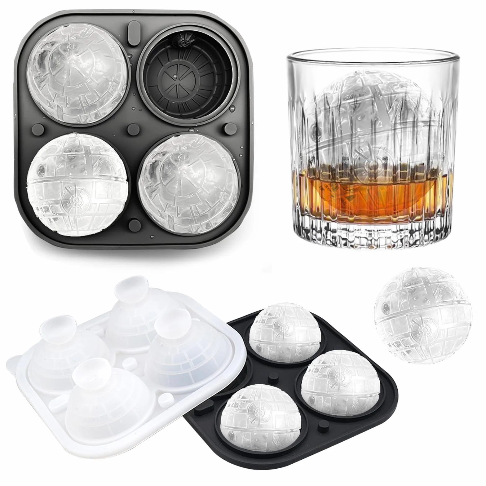 forma okrągła na lód, kostka bez BPA, 4,3 x 6,5 cm, do whisky, soku (czarna)