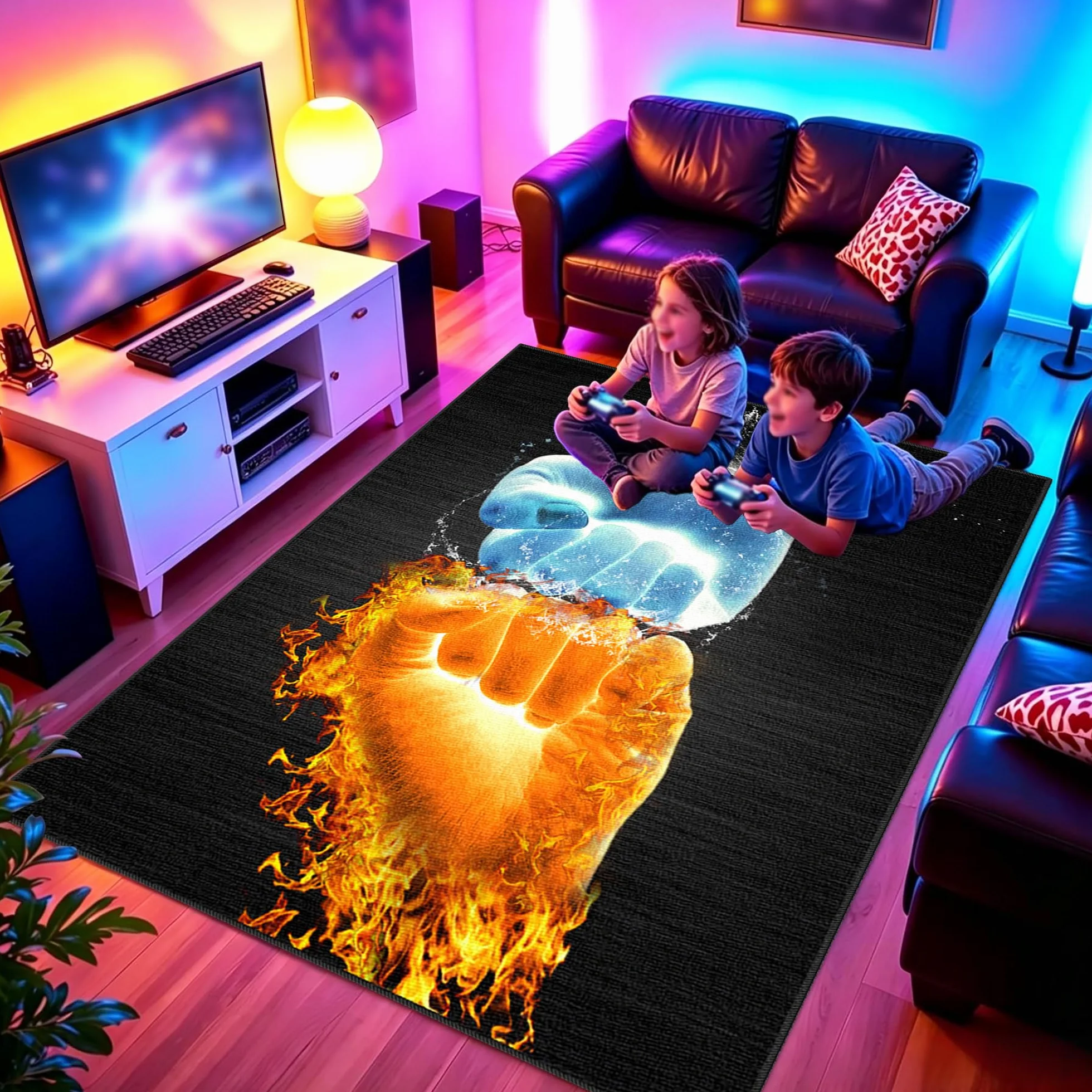 Zmywalny dywanik do pokoju zabaw, 110 x 150 cm / 43,31 x 59,06 cala Mata podłogowa na krzesło komputerowe do gier, mata sportowa, mata podłogowa dla graczy 3D do sypialni na krzesło biurowe