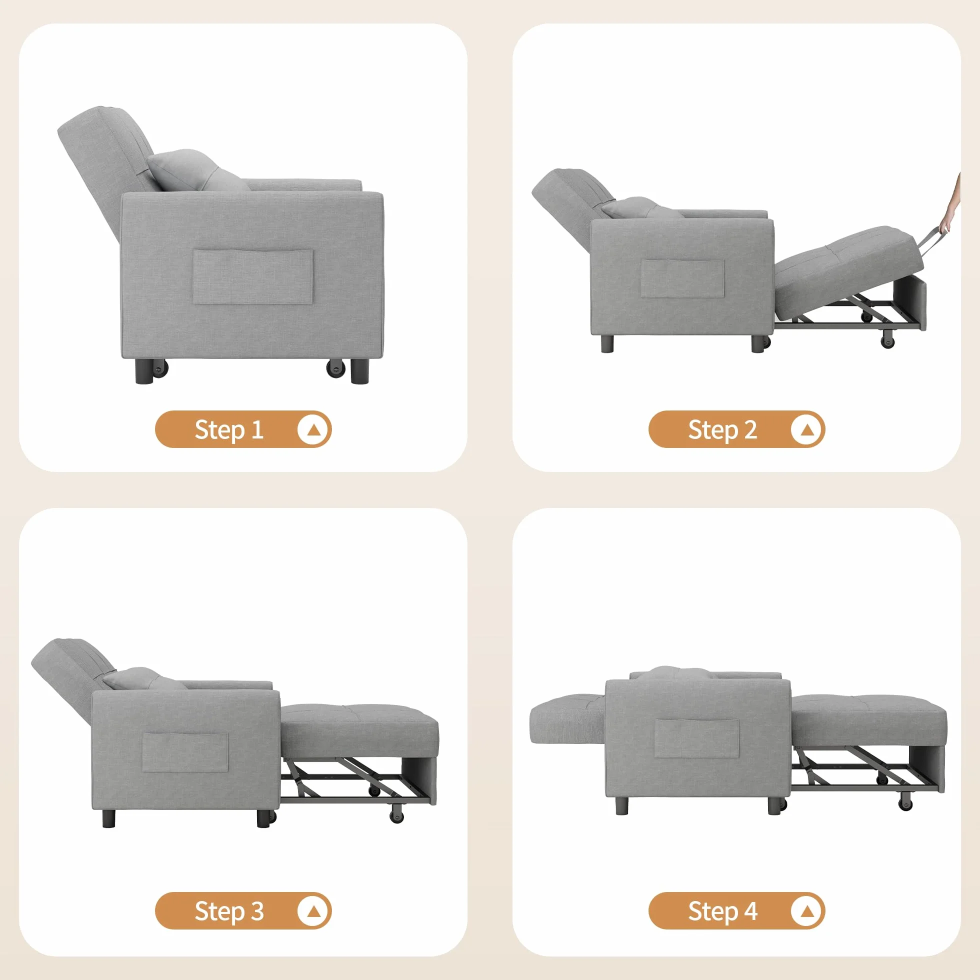 Bealife Fotel Relaksacyjny z Regulowanym Oparciem, Składana Sofa do Spania