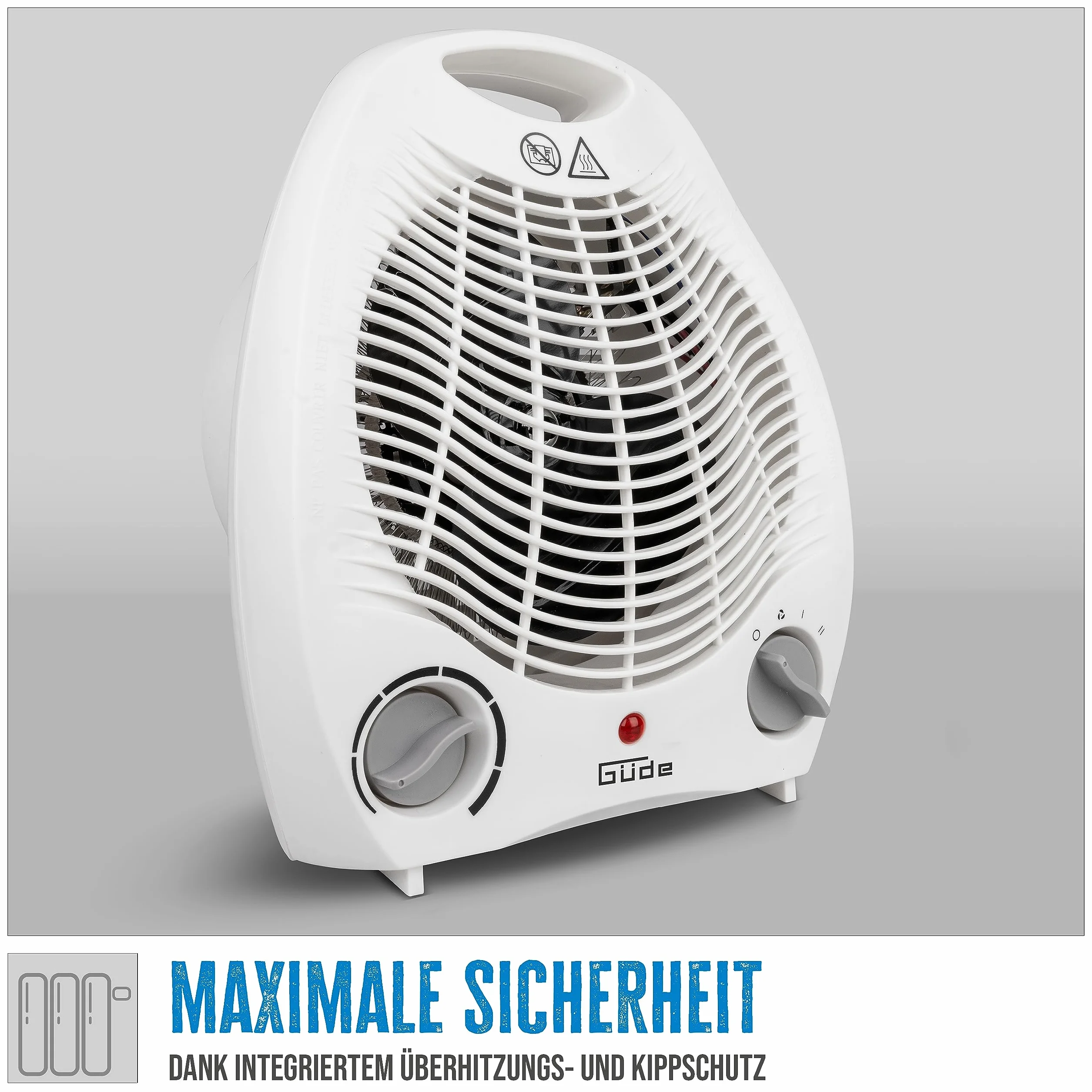 Güde 85175 GH 2000 termowentylator (moc grzewcza 2000 W, 2 stopnie mocy (1000/2000 W), funkcja wentylatora, moc nadmuchu 75 m³/h, bezstopniowy termostat, ochrona przed przegrzaniem i przewróceniem,