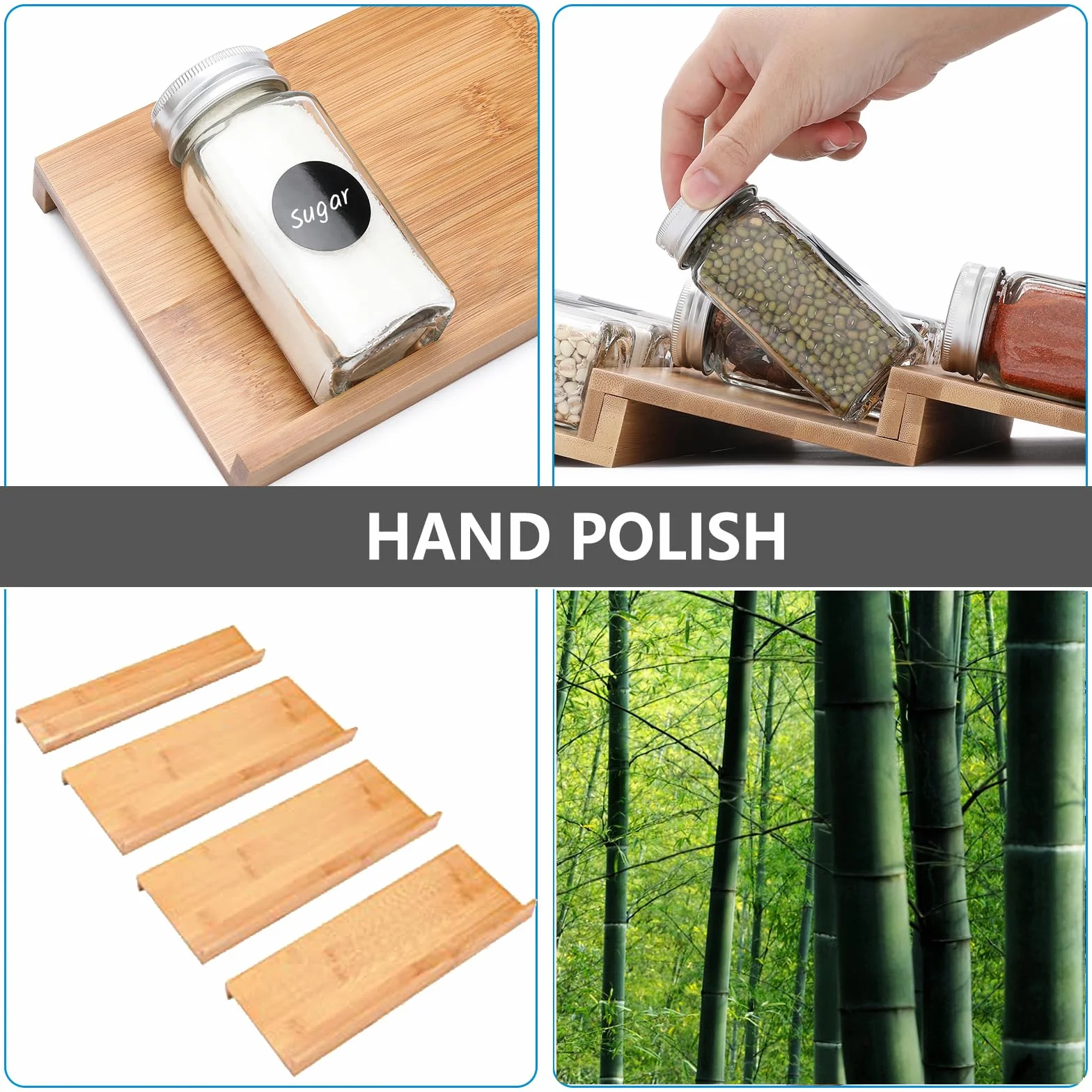 Bambusowy organizer do szuflad na przyprawy, 4-poziomowy stojak na przyprawy do szuflady szafki, rozszerzalny od 33 cm do 66 cm, wkładka do przechowywania przypraw