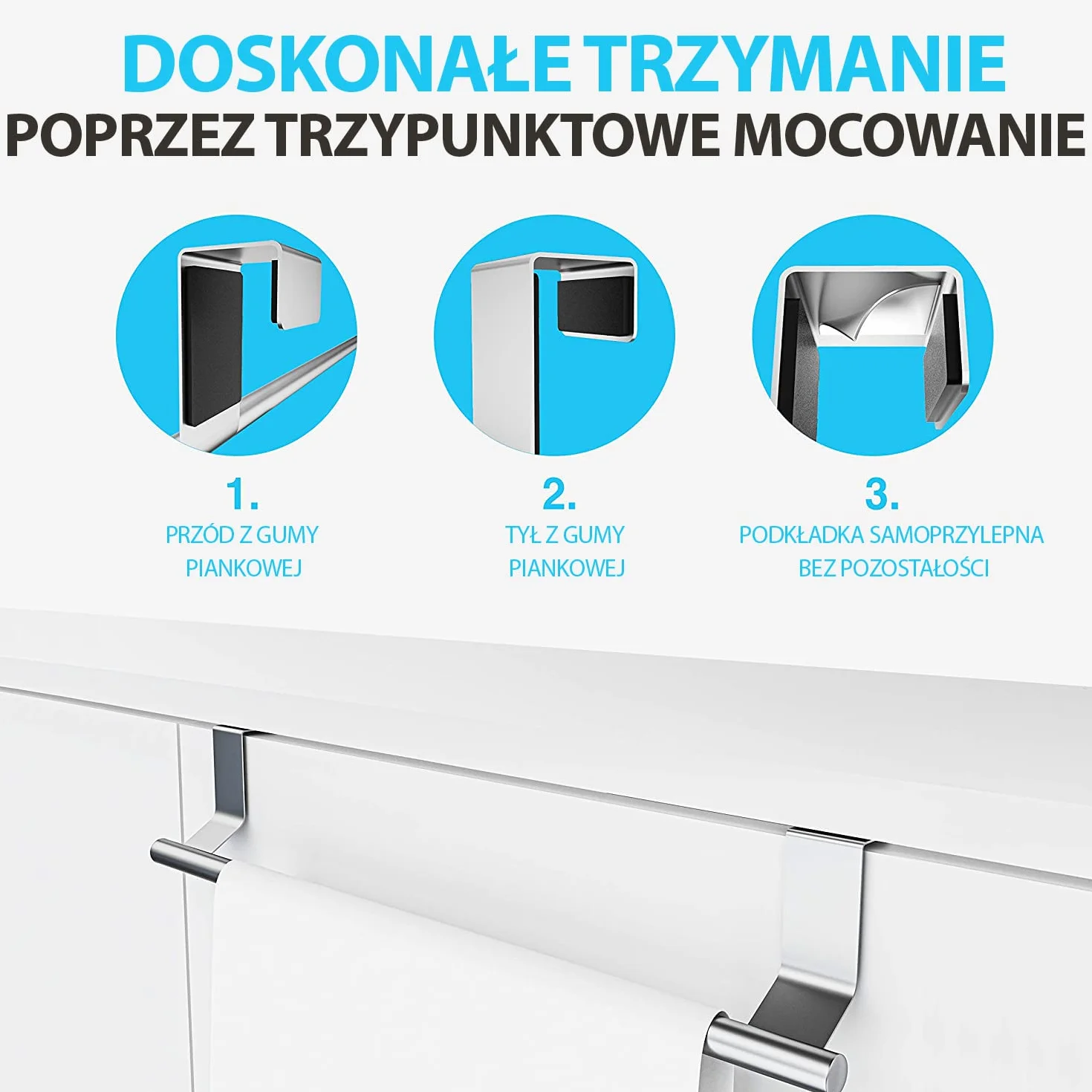 Uchwyt na ręczniki bez wiercenia 35 cm stal nierdzewna drzwi wiszące z 2 hakami
