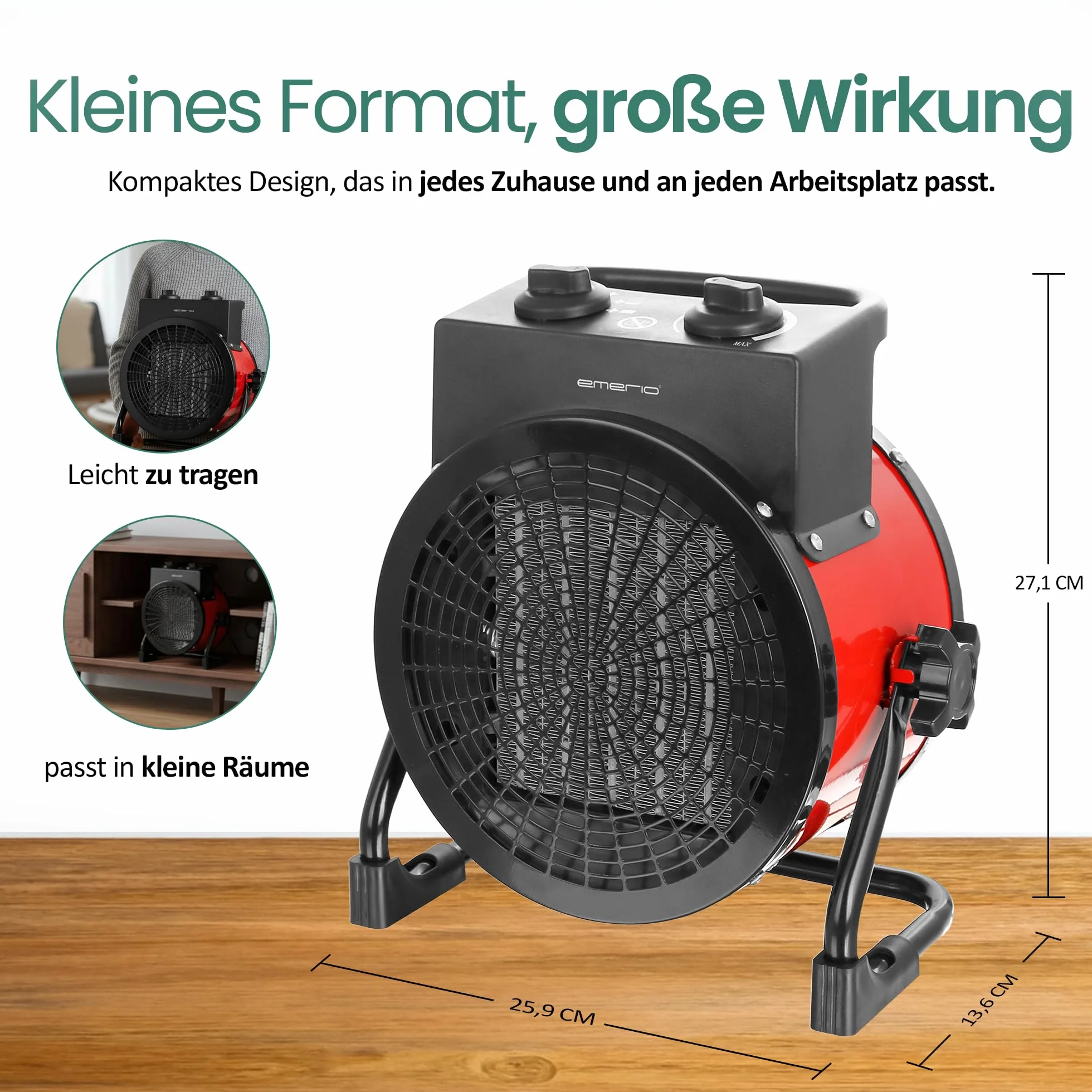 EMERIO - Power termowentylator 3000 W – ceramiczny grzejnik – turbo elektryczna dmuchawa grzewcza z zabezpieczeniem przed przegrzaniem – mocny – 2 stopnie ogrzewania – do domu, warsztatu, mieszkania,