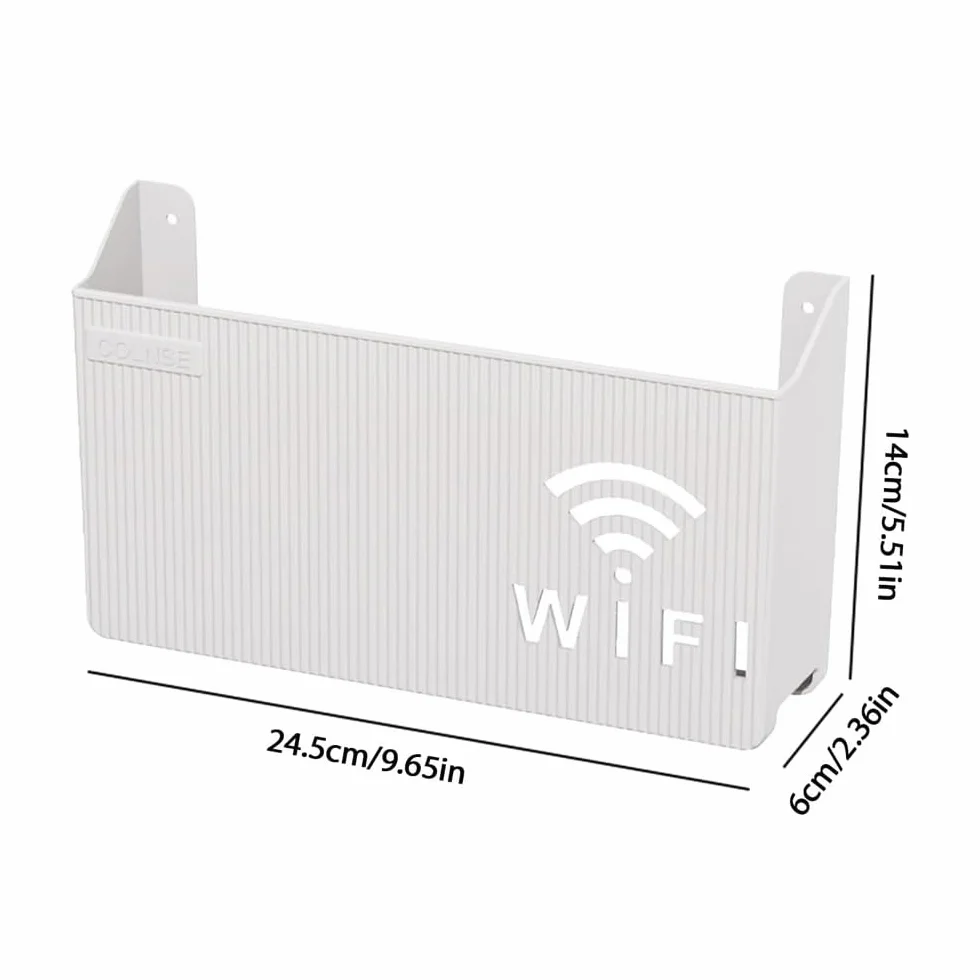 Naścienny pojemnik do przechowywania routera WiFi, biały, wentylowana półka z tworzywa ABS, organizer na routery, dekoder i konsolę do gier, ukryty tłumik kabli ze śrubami rozporowymi, oszczędność