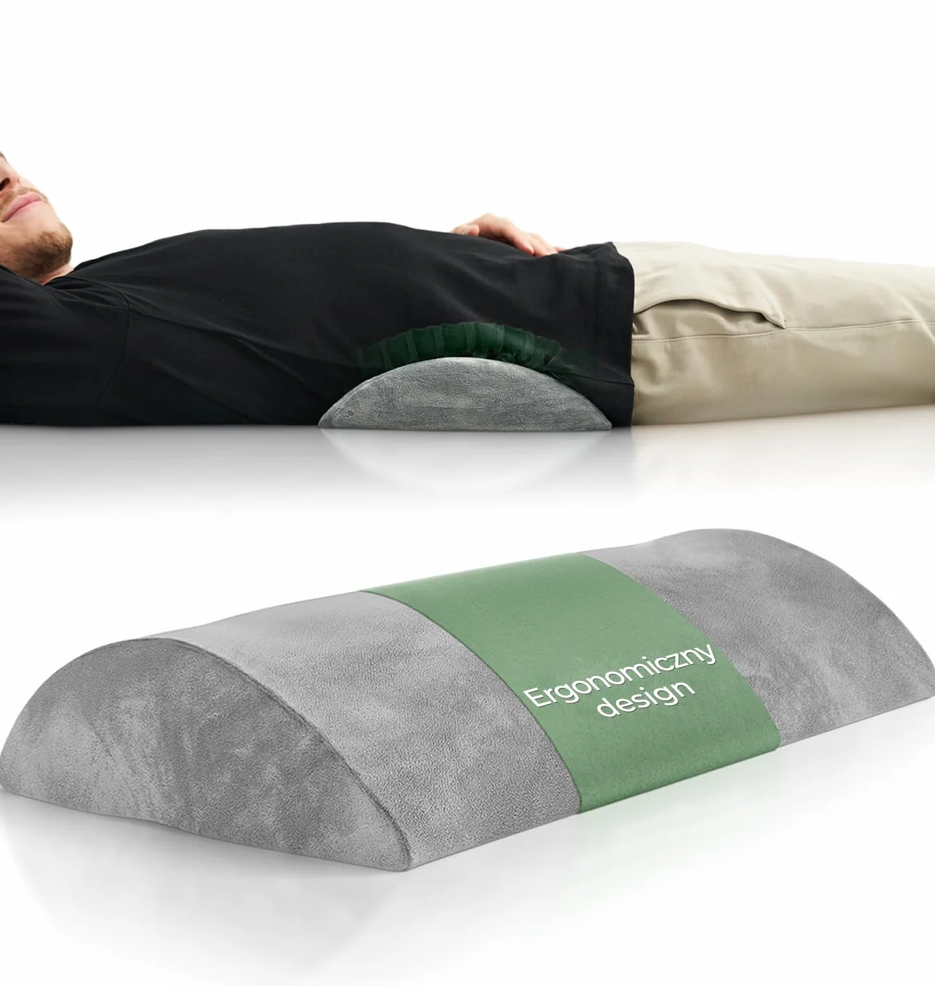 Ergonomiczna poduszka lędźwiowa do łóżka i sofy – poduszka lędźwiowa do podparcia pleców w pozycji leżącej – poduszka lordotyczna dla kręgosłupa lędźwiowego – poduszka podpierająca lędźwie – SZARA
