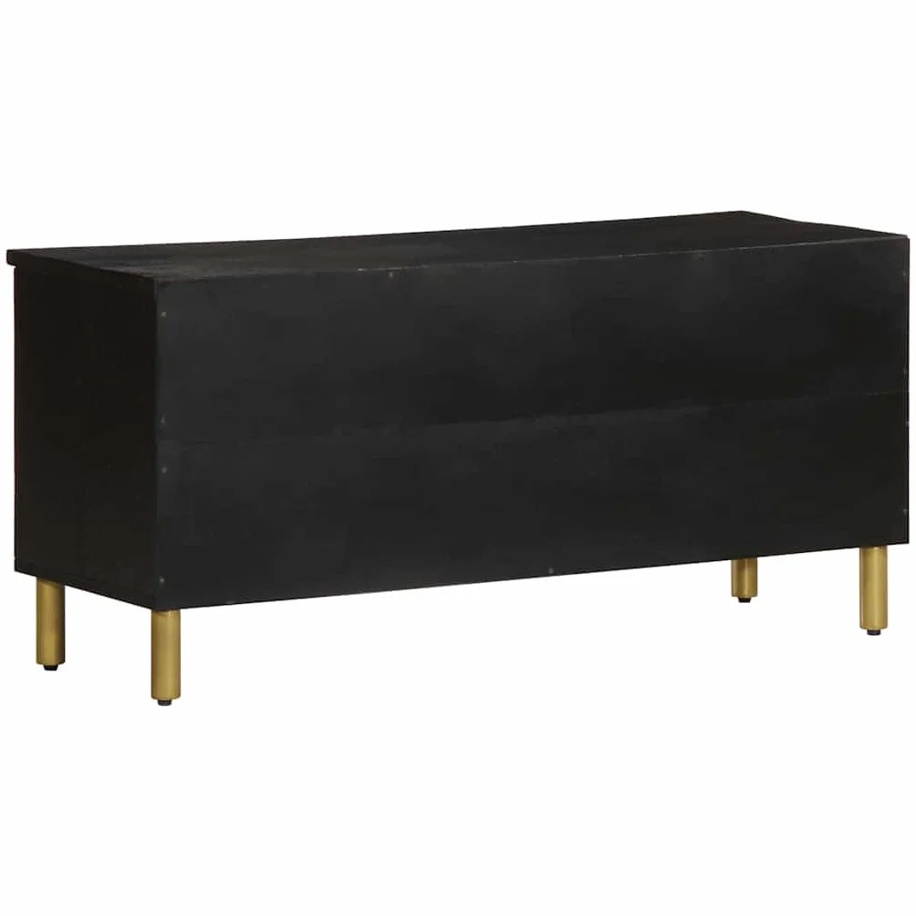 Szafka TV czarna, 100 x 33 x 46 cm, materiał drewnopochodny, z metalowymi uchwytami, dużo miejsca do przechowywania urządzeń TV, salonu i sypialni, konsola medialna