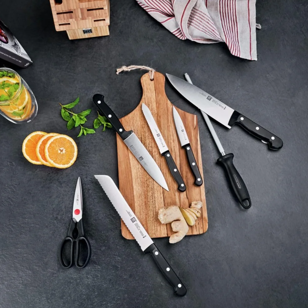 Zwilling Messerblock, 8-tlg., Bambusblock, Messer aus rostfreiem Spezialstahl/Kuststoff-Griff, Twin Chef