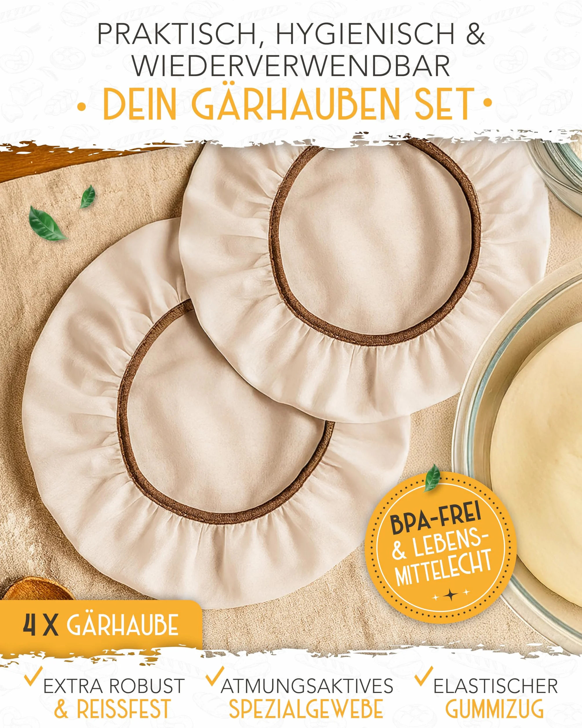 KRUSTENZAUBER 4 x pokrowiec na kosze do garowania – folia fermentacyjna wielokrotnego użytku jako akcesoria do pieczenia chleba – kosze fermentacyjne stwarzają idealne warunki do fermentacji ciasta