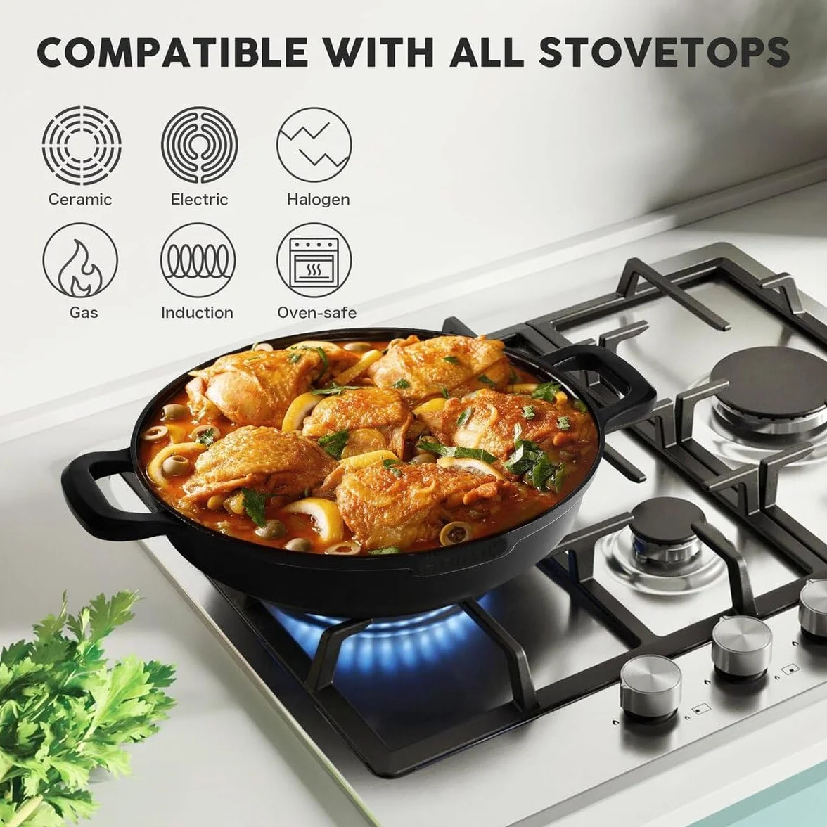 Tajine Saffron 30 cm Non-stick PFOA free czarny z rękawicami i filcem
