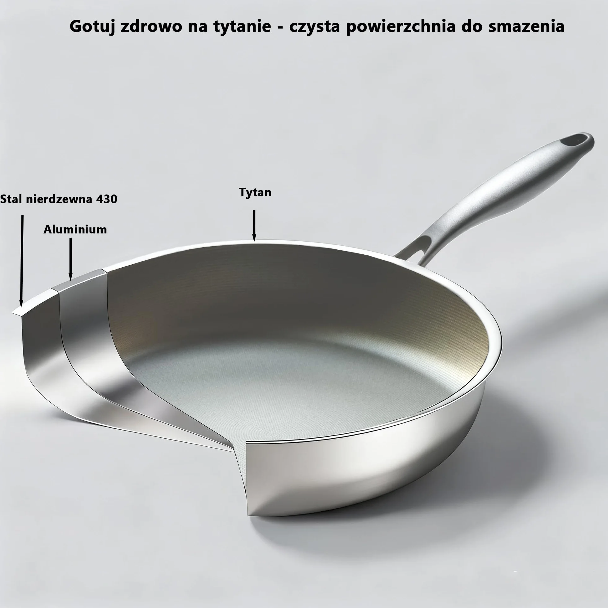 SSGP Patelnia Tytanowa 26-28 cm – Trójwarstwowe dno na indukcję – Naturalnie nieprzywierająca, bez PFOA – Łatwe czyszczenie – Optymalna do średniego ognia i niskotłuszczowego smażenia (28 cm)