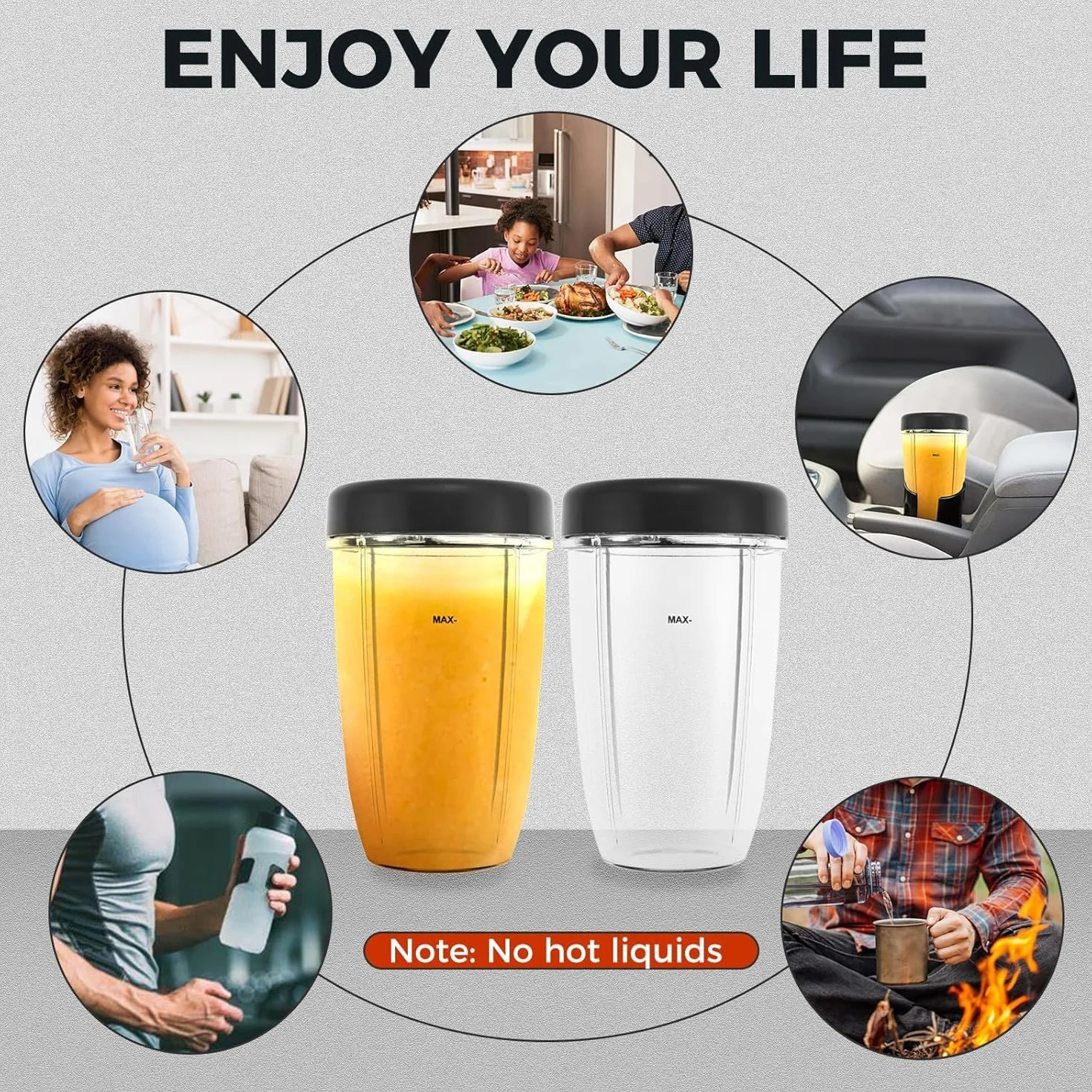 Dreld Zestaw 2 kubków 530ml z płaską pokrywką, części zamienne kompatybilne z blenderem sokowirówką Nutribullet 600W 900W (530ml)
