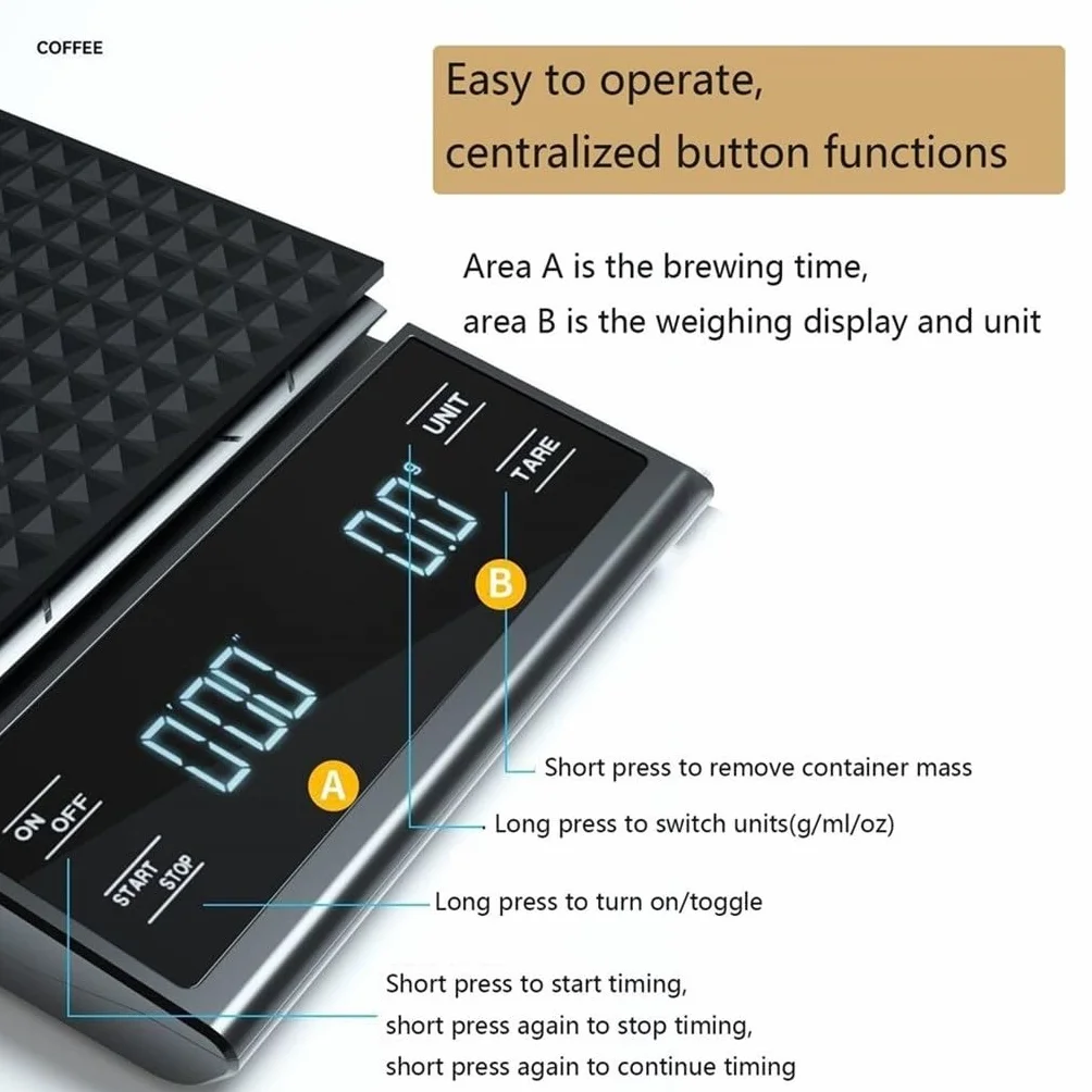JFDBGU Digital Kitchen Coffee Scale Timer High Precision Pour Over Drip Espresso LCD Display