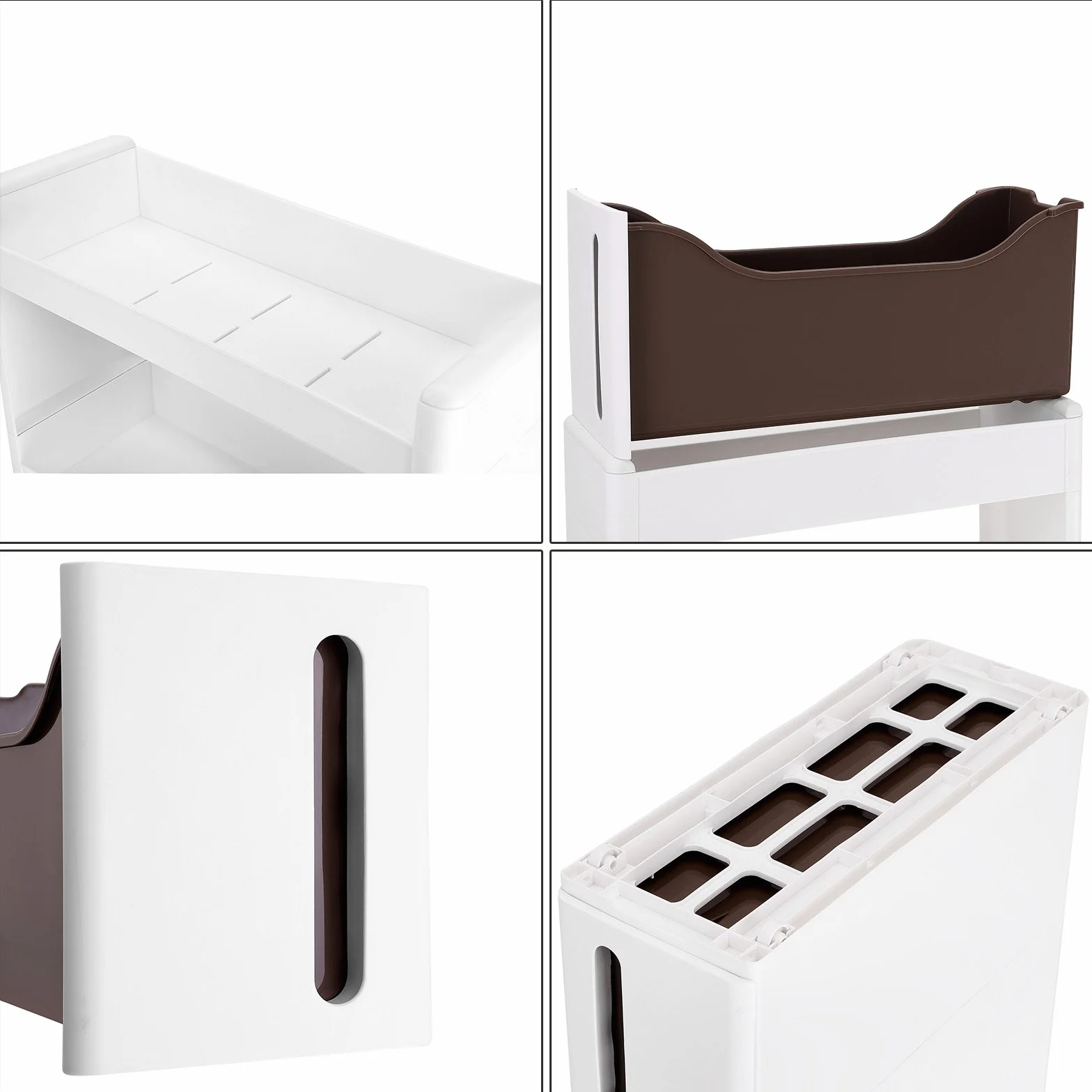 SONGMICS Wąskie Szafka wnękowa 3 półki 2 szuflady z kółkami 17 cm biała KFR06WT