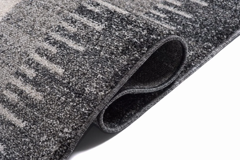 Tapiso® Dywan Sari z krótkim włosiem | melanżowy designerski dywan w kolorze szaro-białym, czarnym, z abstrakcyjnym wzorem w paski, karo, diamenty, idealny do salonu, pokoju gościnnego, jadalni, Ökotex 120 x 170 cm