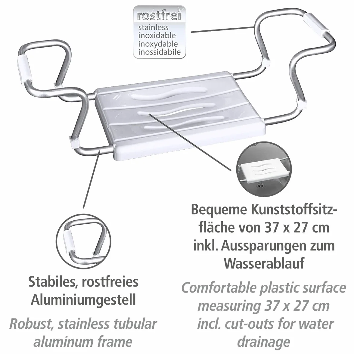 WENKO Fotel do wanny Secura wysuwany 150 kg biały 26 x 55-65 x 18 cm