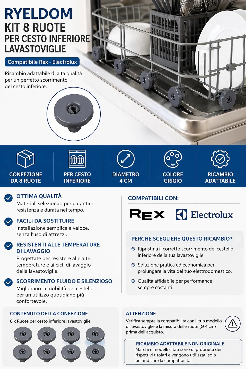 ZESTAW 8 KOŁÓW KOŁOWYCH CESTO DO PRACY REX - ELECTROLUX
