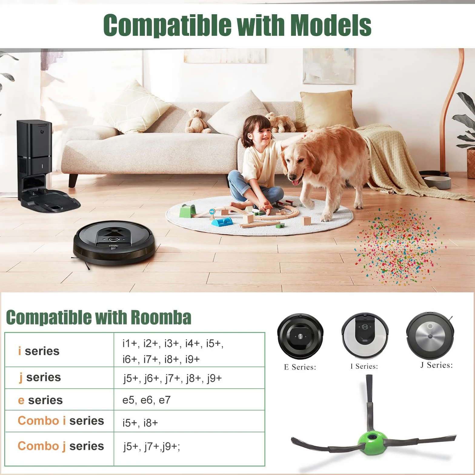 Zestaw 3 wymiennych szczotek bocznych do odkurzacza iRobot i j & e serii i1+/i2+/i3+/i4+/i5+/i6+/i7+/i8+/j6+/j7+/j8+/j8+/j8+/e5/e6