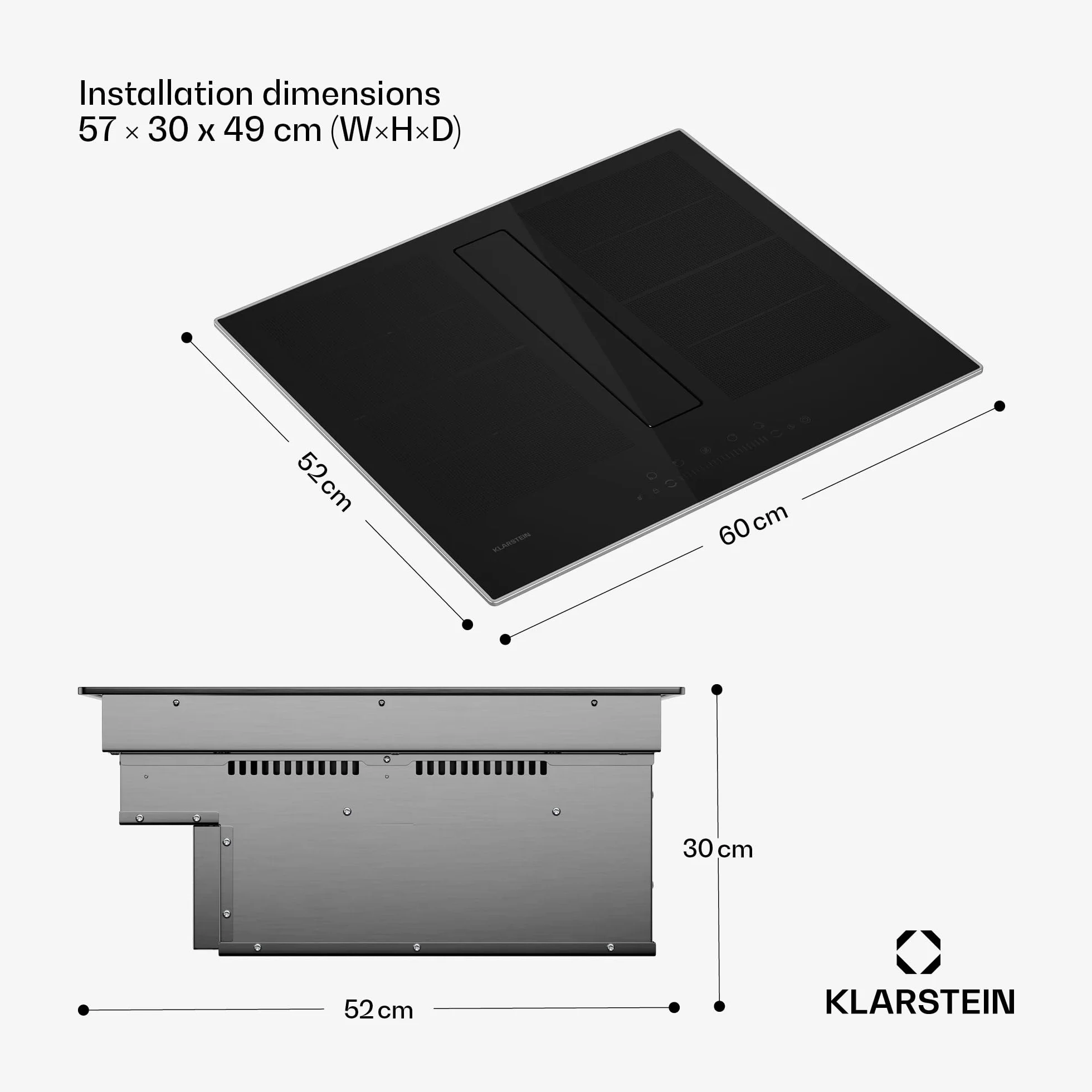 Klarstein Chef-Fusion Płyta indukcyjna z okapem - 7200 W, Przepływ 590 m³/h, Strefa Flex i Boost, Klasa energetyczna A, Powierzchnia szklana, Oszczędność miejsca, Blokada rodzicielska, Czarna