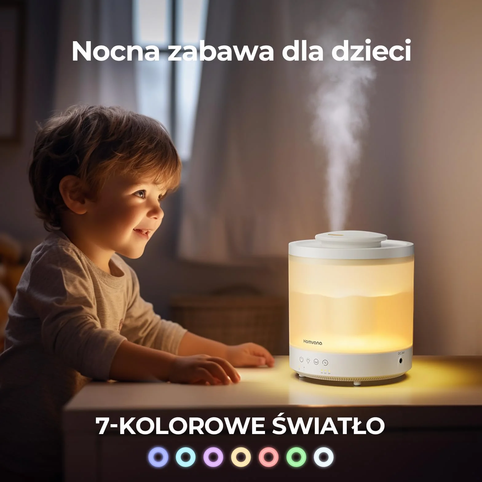 Homvana Humidificateur d'air Diffuseur 1.5L, humidificateur d'air chambre, Humidifier d'air bébé Chambre, Cool Mist, Plante, BPA Free, 7 Color Light, Office, Brumisateur Huiles