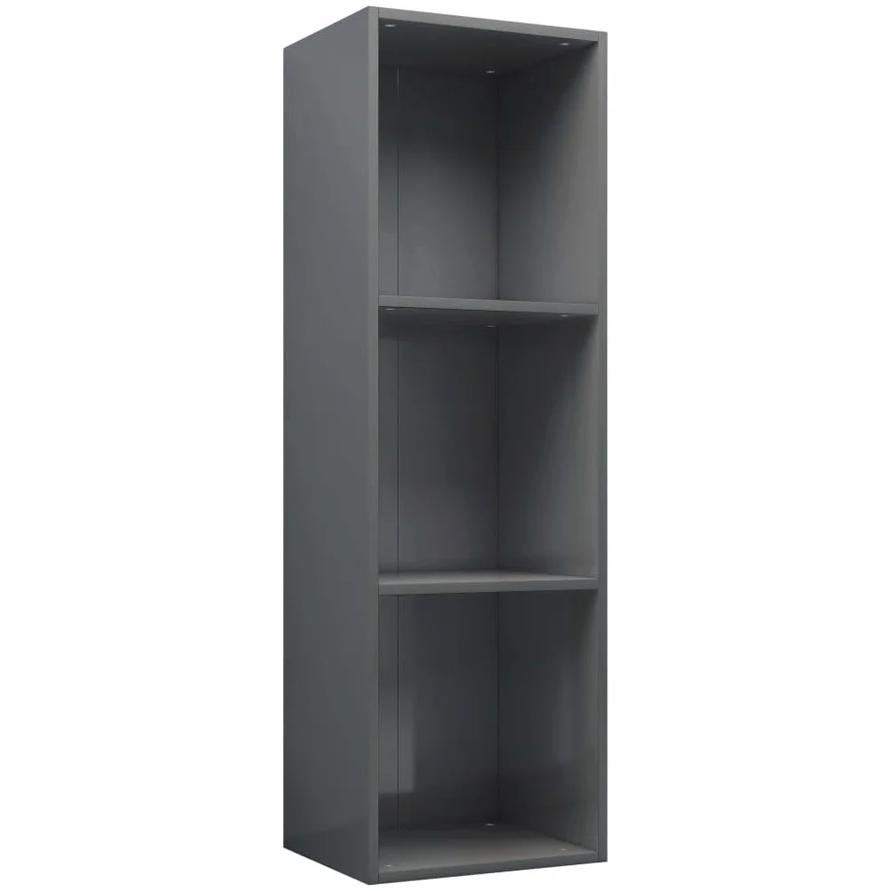 Regał na książki, szafka pod telewizor, wysoki połysk, szary, 36 x 30 x 114 cm, materiał drewnopochodny, 3 przegródki, uniwersalny organizer Cube do salonu, biura i sypialni