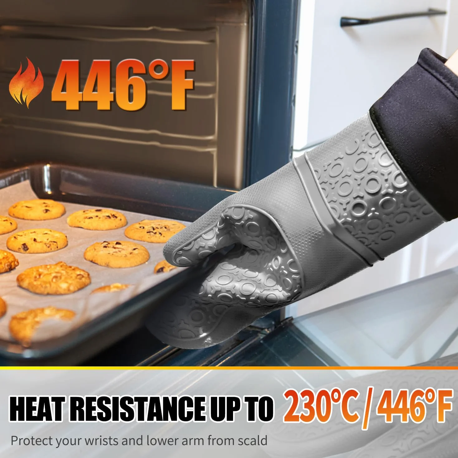 Sopito 6-częściowy zestaw rękawic kuchennych, rękawice kuchenne 230°C, odporne na wysokie temperatury, bardzo długie, antypoślizgowe, do gotowania, pieczenia, piekarnika, kuchenki mikrofalowej