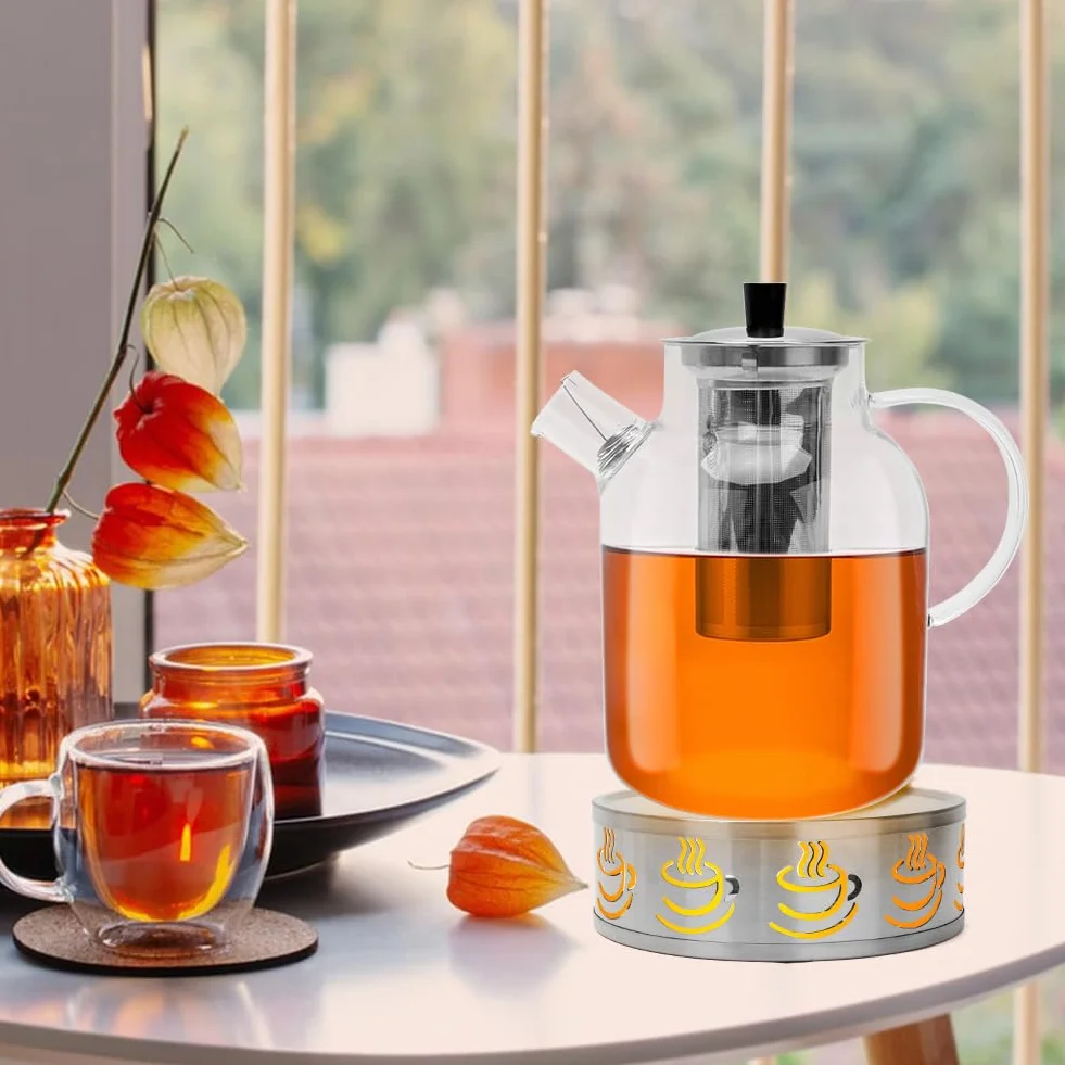 Szklany dzbanek do herbaty 1800 ml z sitkiem i podgrzewaczem ze stali nierdzewnej