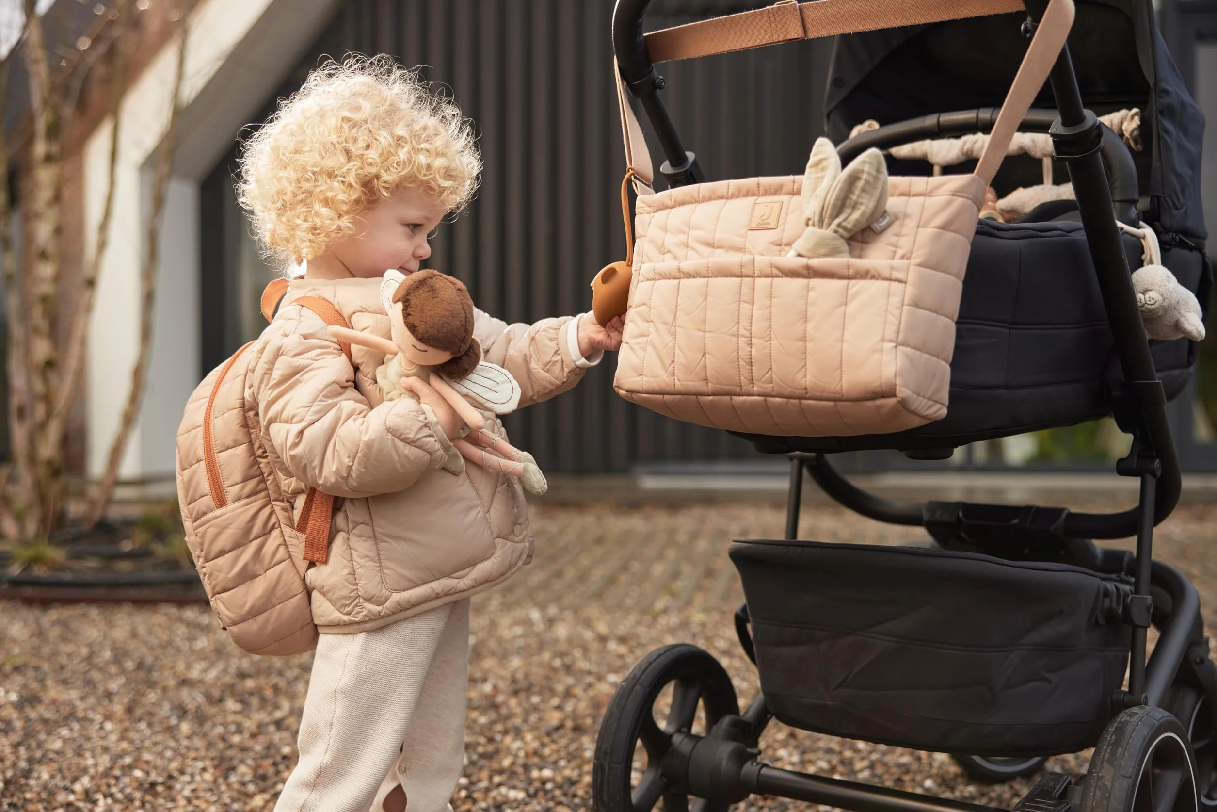 Jollein Torba do wózka dziecięcego – Biscuit – do wózka dziecięcego i wózka spacerowego – Mom Bag – wielofunkcyjna torba dla niemowląt – jasnobrązowa, biszkopt, Współczesny