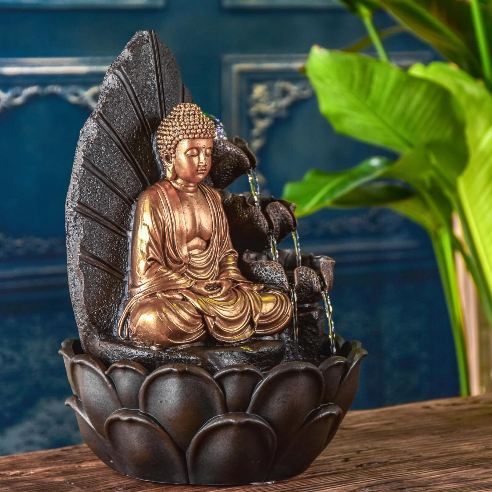 ZEN'LIGHT, Budda Hartha Fontanna, Zen i Feng Shui, oryginalny prezent Budda - wielokolorowe oświetlenie LED, cicha pompa, szer. 27 x szer. 27 x wys. 40 cm
