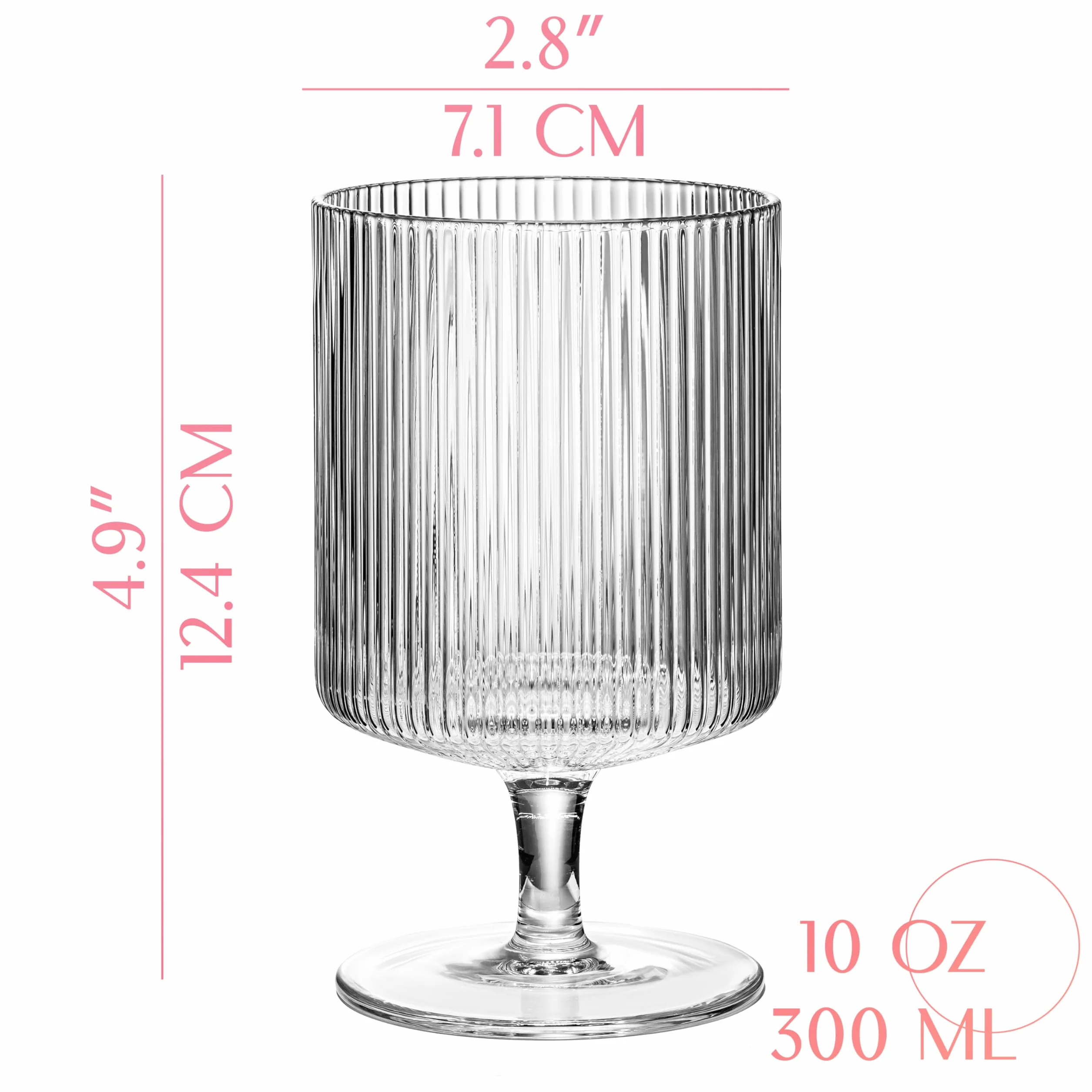 GLASSIQUE CADEAU Kieliszki koktajlowe w stylu vintage Art Deco z trzonkiem, zestaw 4 sztuk, 300 ml, krótkie, kryształowe, do picia klasycznego ginu, whisky, wódki, napojów