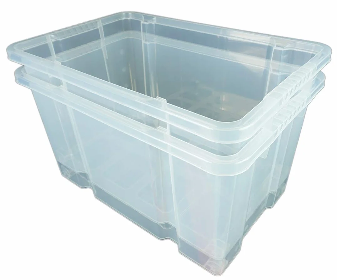 Eurobox z rolkami z pokrywką, 80 l, 61 x 40 x 46, przezroczyste, pudełko do przechowywania, pudełko do układania w stos, pudełko do przechowywania
