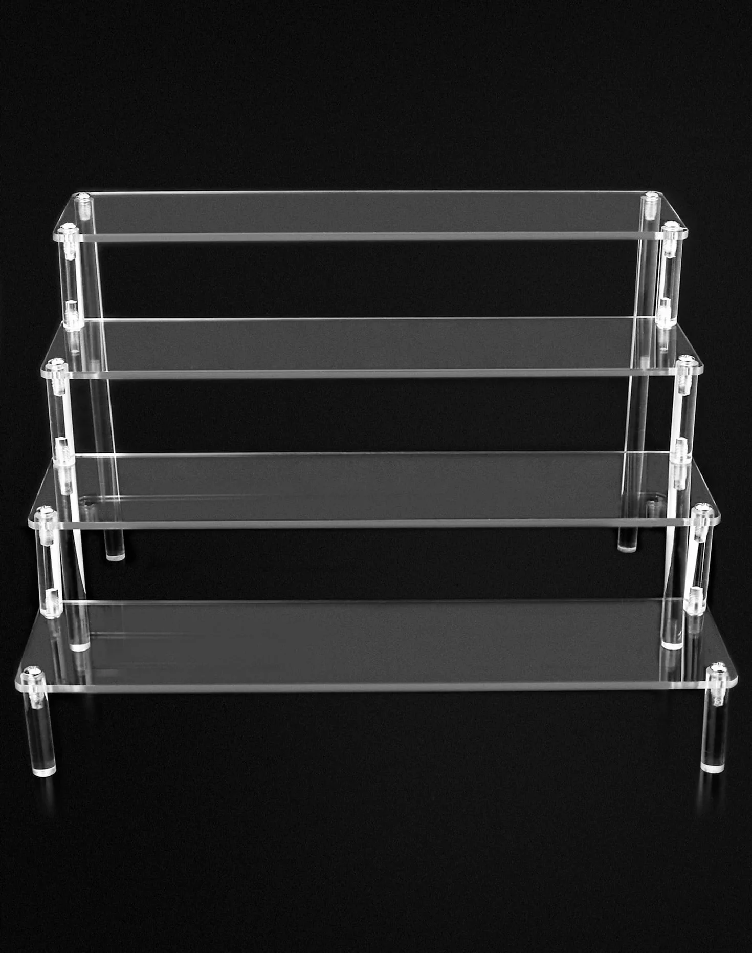 QWORK® 2 Pack 4-poziomowe akrylowe stojaki ekspozycyjne, przezroczysta akrylowa półka Riser na figurki, biżuterię, ciastko, szminkę, lakier do paznokci, przyprawy (30x26,5x20cm)