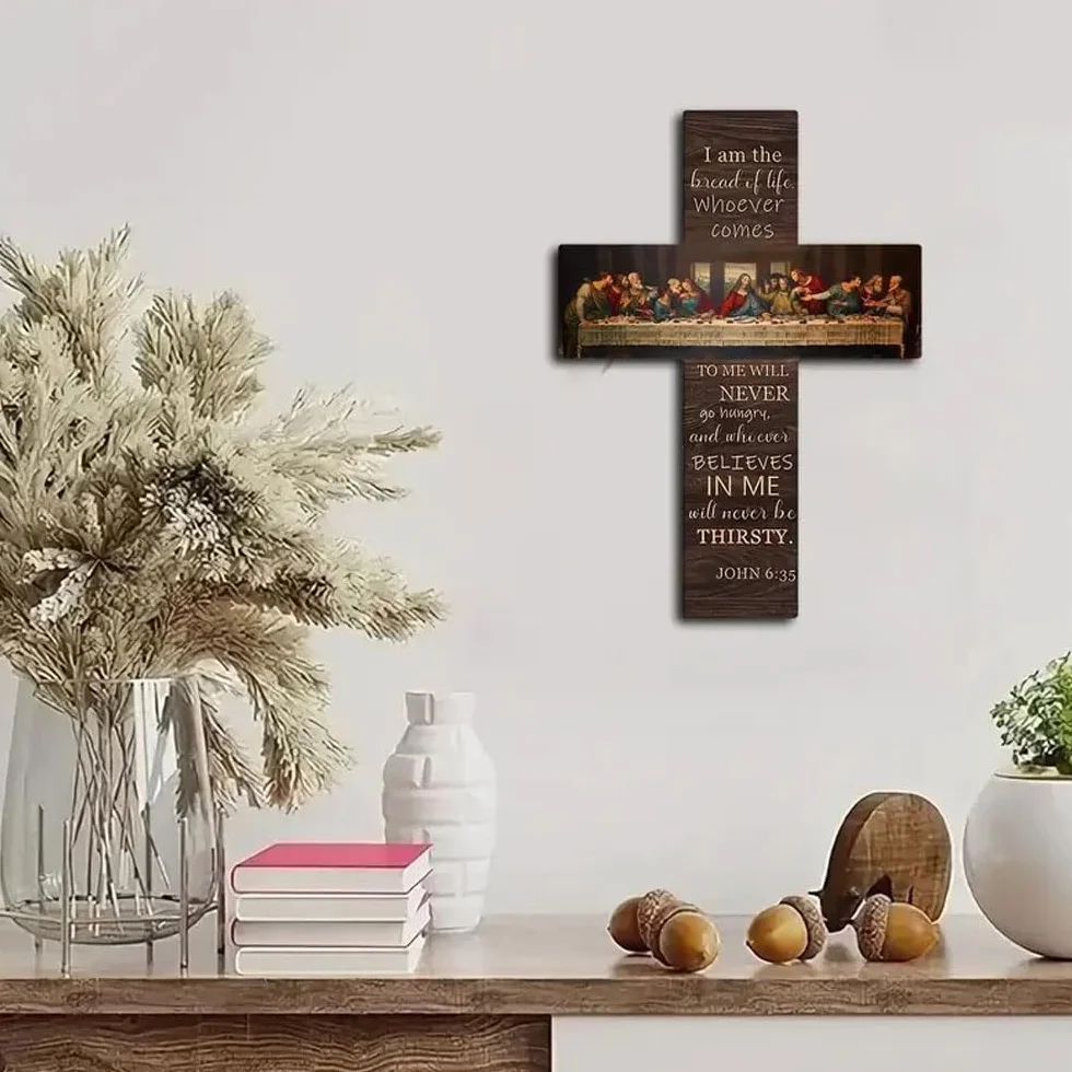 TTPSRY Dekoracyjny krzyż drewniany Ostatnia Wieczerza Inspirująca biblijna ściana religijna sztuka chrześcijańska chrześcijańskie święte pismo