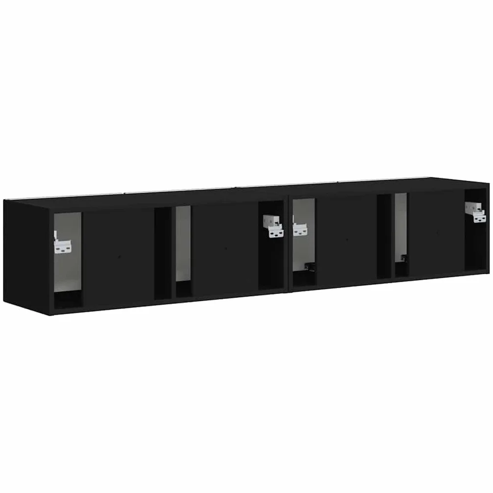 Szafka ścienna pod telewizor, zestaw 2 sztuk, czarna, 60 x 31 x 29,5 cm, materiał drewnopochodny, nowoczesne regały z drzwiami uchylnymi 90°, uniwersalny stojak pod telewizor do salonu