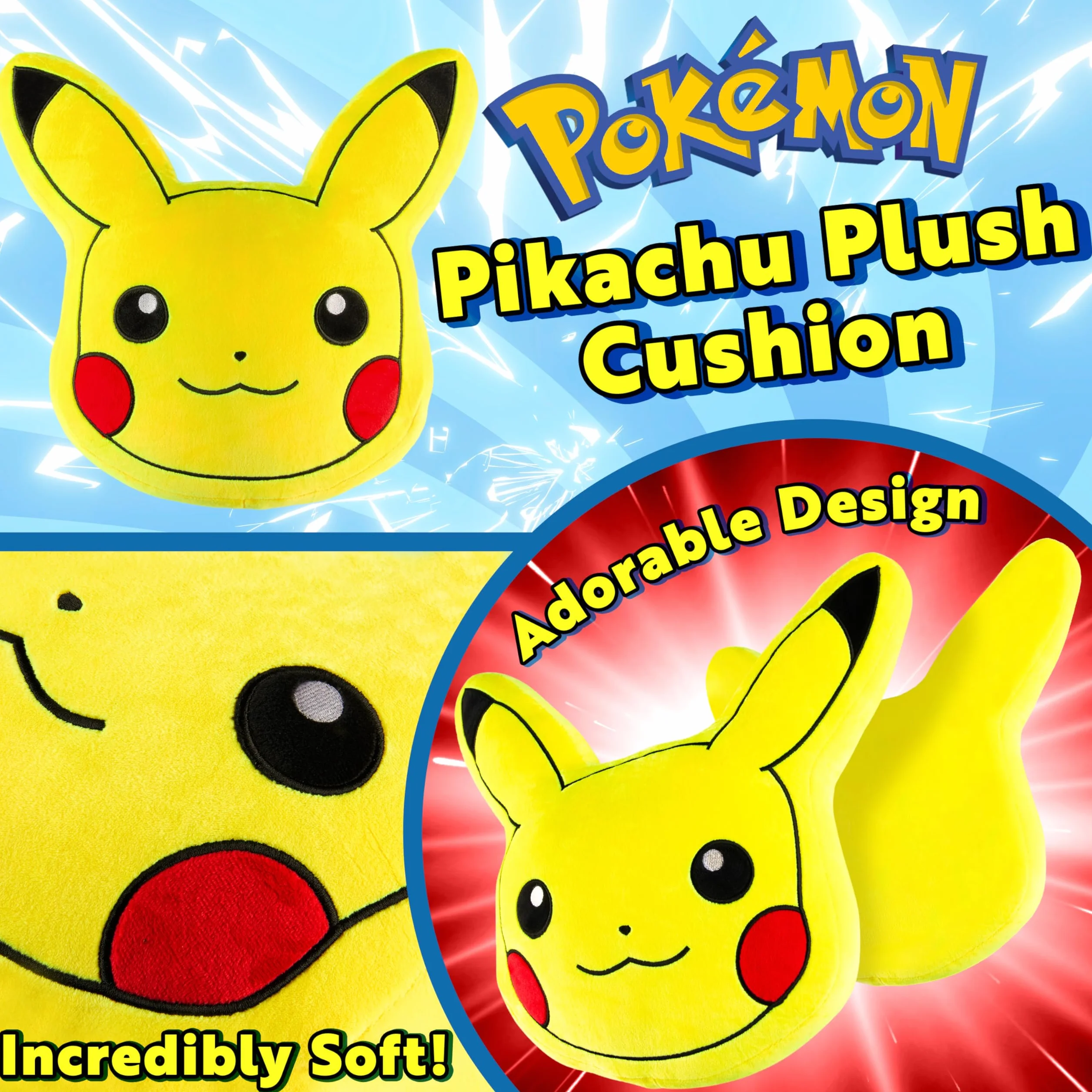 Pokemon 3D Pluszowa poduszka Pikachu, poduszki dekoracyjne akcesoria do sypialni 45 x 45 cm, prezent dla dziecka